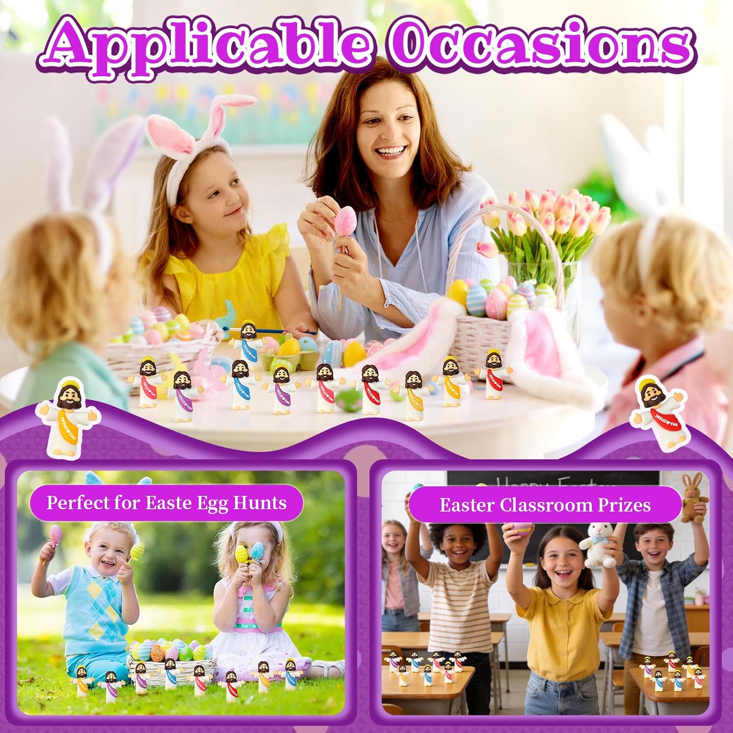 Little Jesus Figures Bulk,Multicolor Mini Jesus Figurines,Miniature Collectible Figurines Dolls-Jesus Loves You Figures for Easter Egg Stuffers Church Religious Gifts (100pcs-a) - Image 5