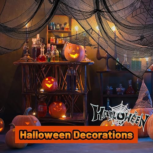Miniatura 5 de Paquete de 4 decoraciones de tela espeluznante de Halloween, 30 x 72 pulgadas, paños de gasa de Halloween aterradores, paño espeluznante para casa
