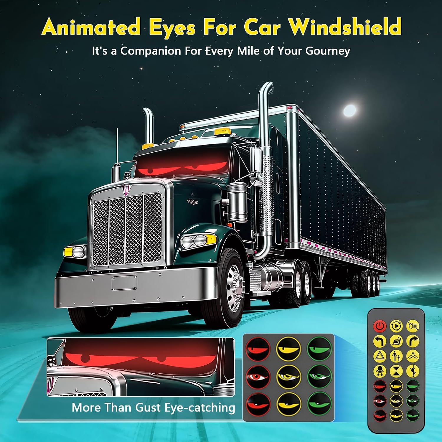 Dual LED Eyes for Car Windshield, 23.42"x4.72" Full Color Programmable Dynamic LED Sign, IP65 Waterproof Flexible Panel with APP, Remote Control & Car Charger for Golf Cart SUV Truck(2-Pack)