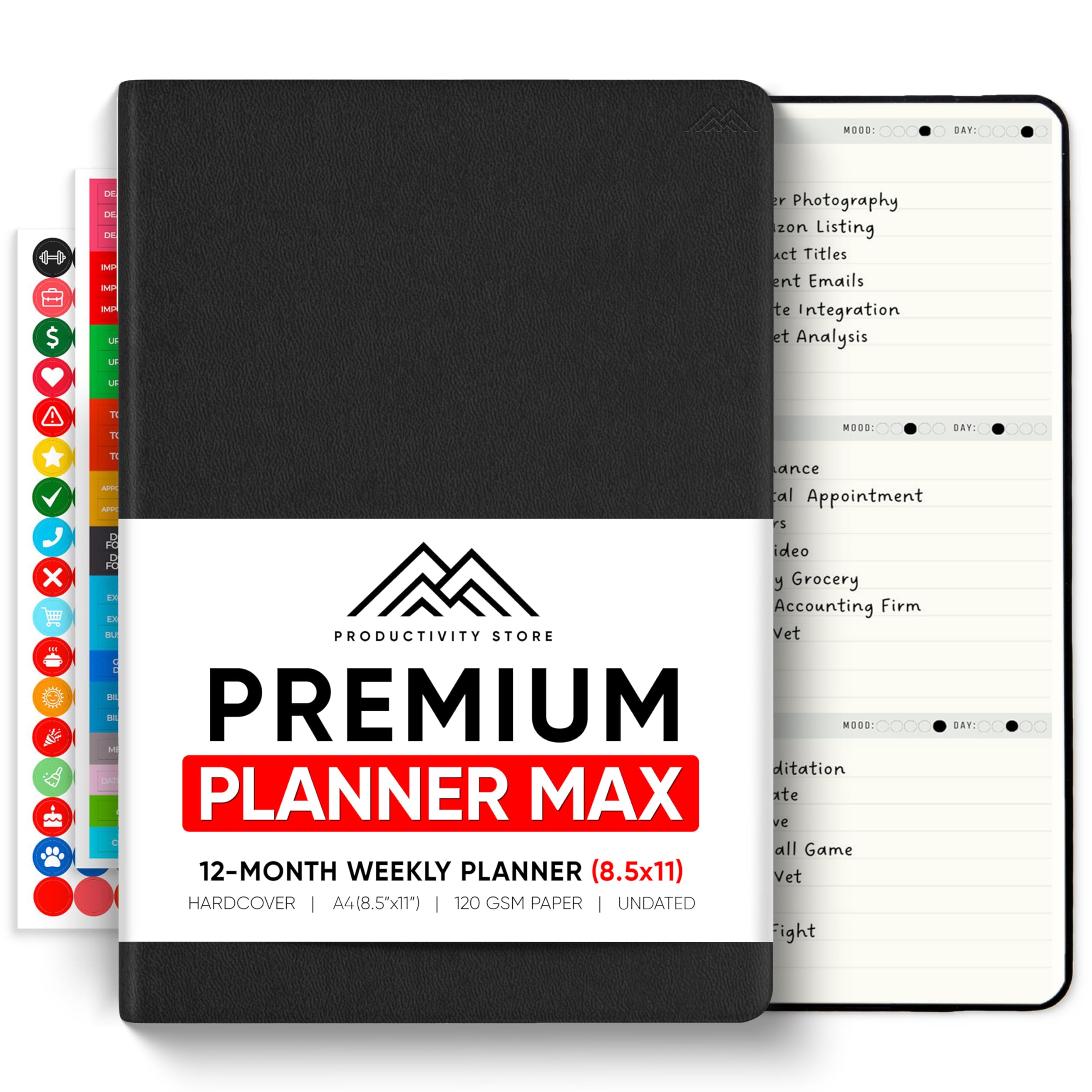 Productivity Store Planner PRO,Best Goal & Productivity Planner,1 Year Undated Planner For Men & Women,Hardcover (A4 (large) 11x8.5 inches, Black)