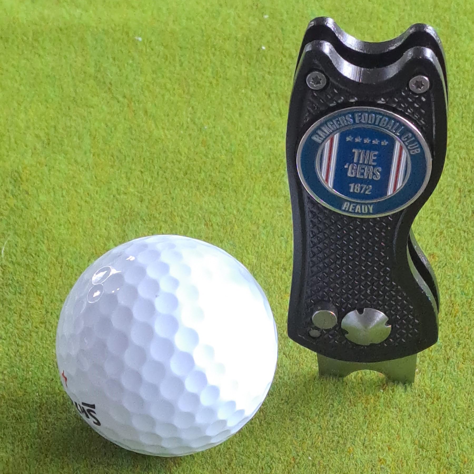 Rangers Ball Marker with Golf Divot Repair Tool - Gift Combo. Pitch Mark Tool has Pop-up Button & Foldable Tines to Protect Pockets. Lightweight, Portable. (black) โ image 1