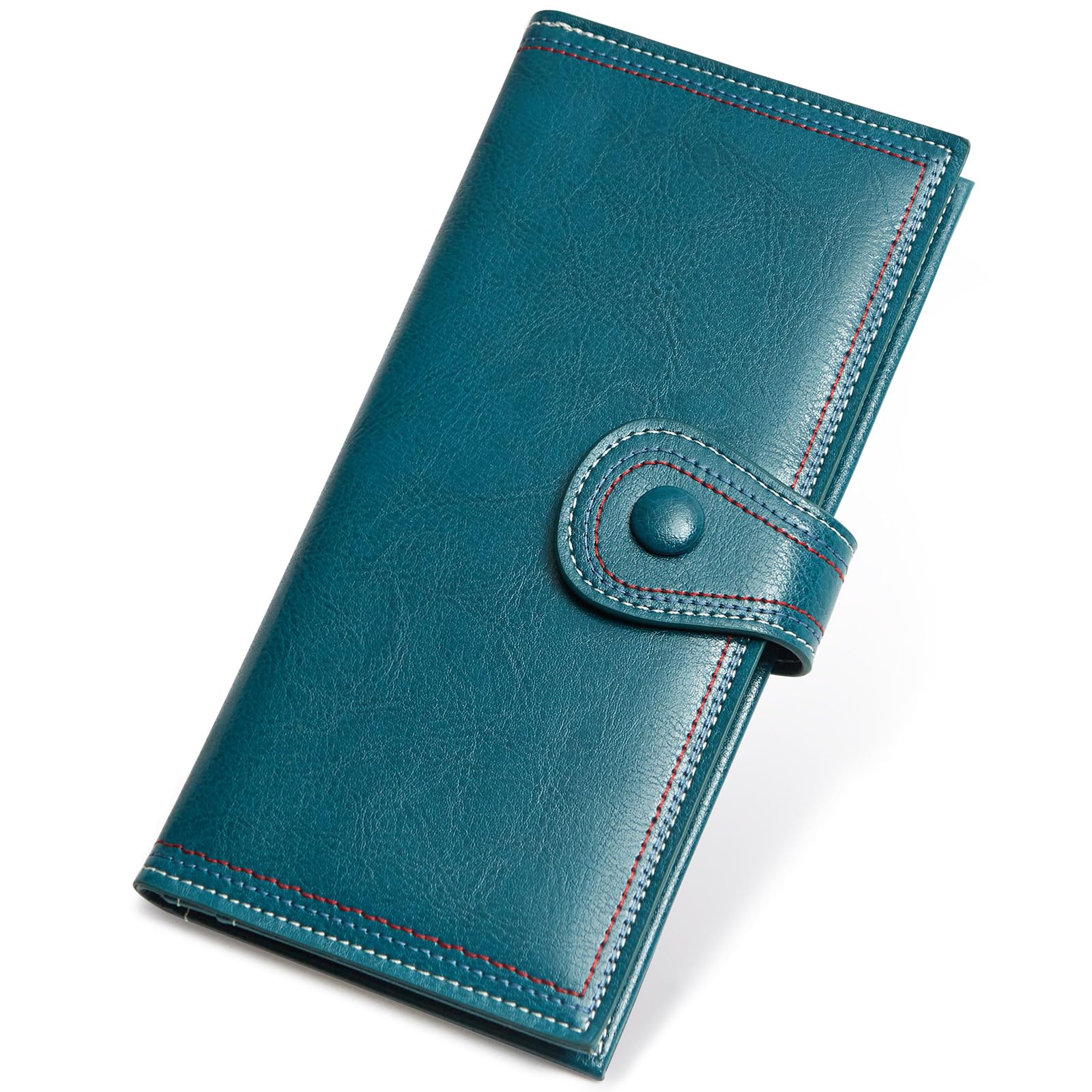 cakang Ultra Slim Wallet Women Leather RFID Blocking Credit Card Holder Bifold Thin Wallet for Women Long Ladies Wallets(Dark Blue)