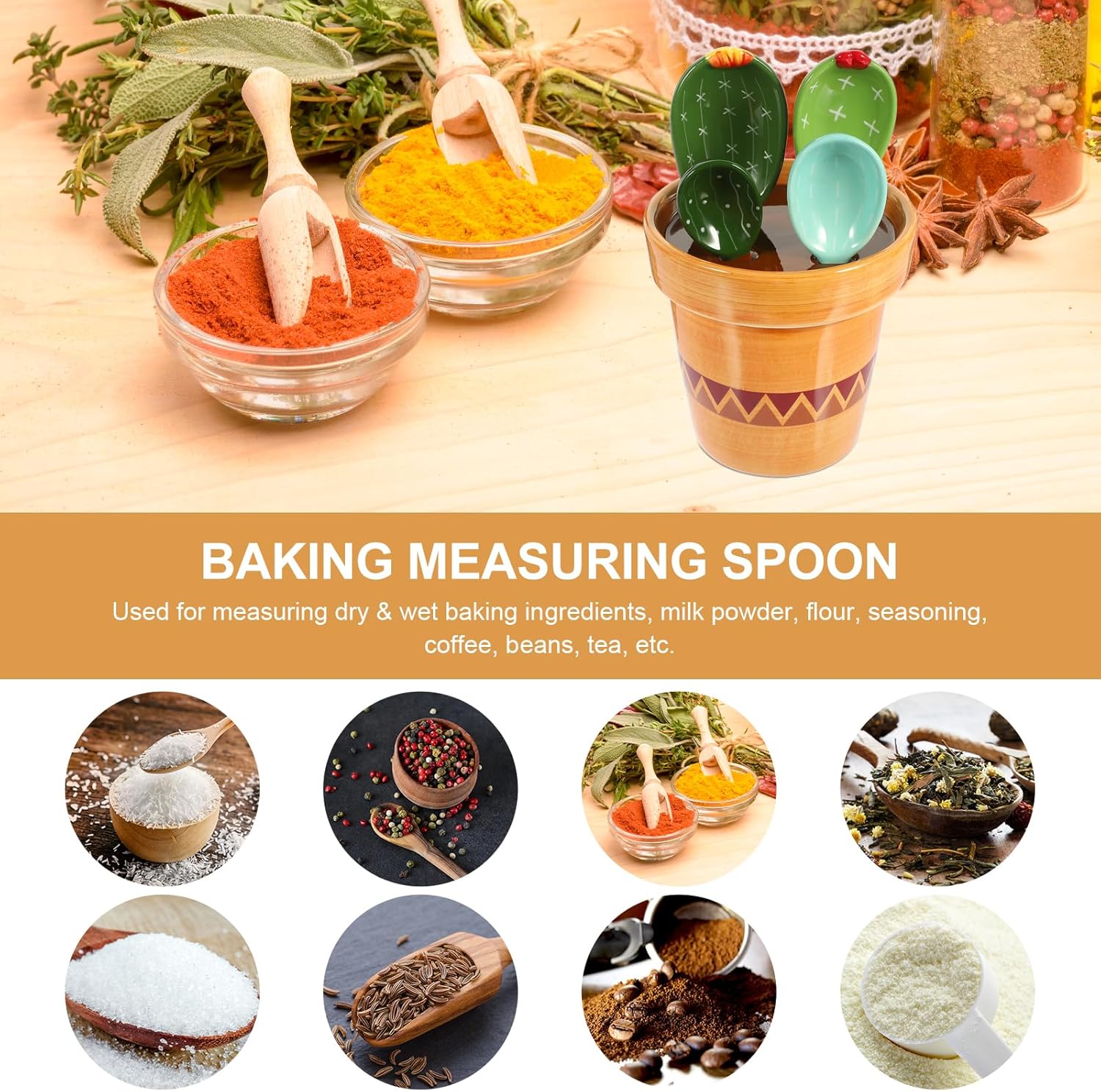 Ciieeo Cactus Measuring Spoon Set - Unique 5 Piece Ceramic Measuring Spoons for Baking and Cooking Adorable Kitchen Decor and Gift Idea