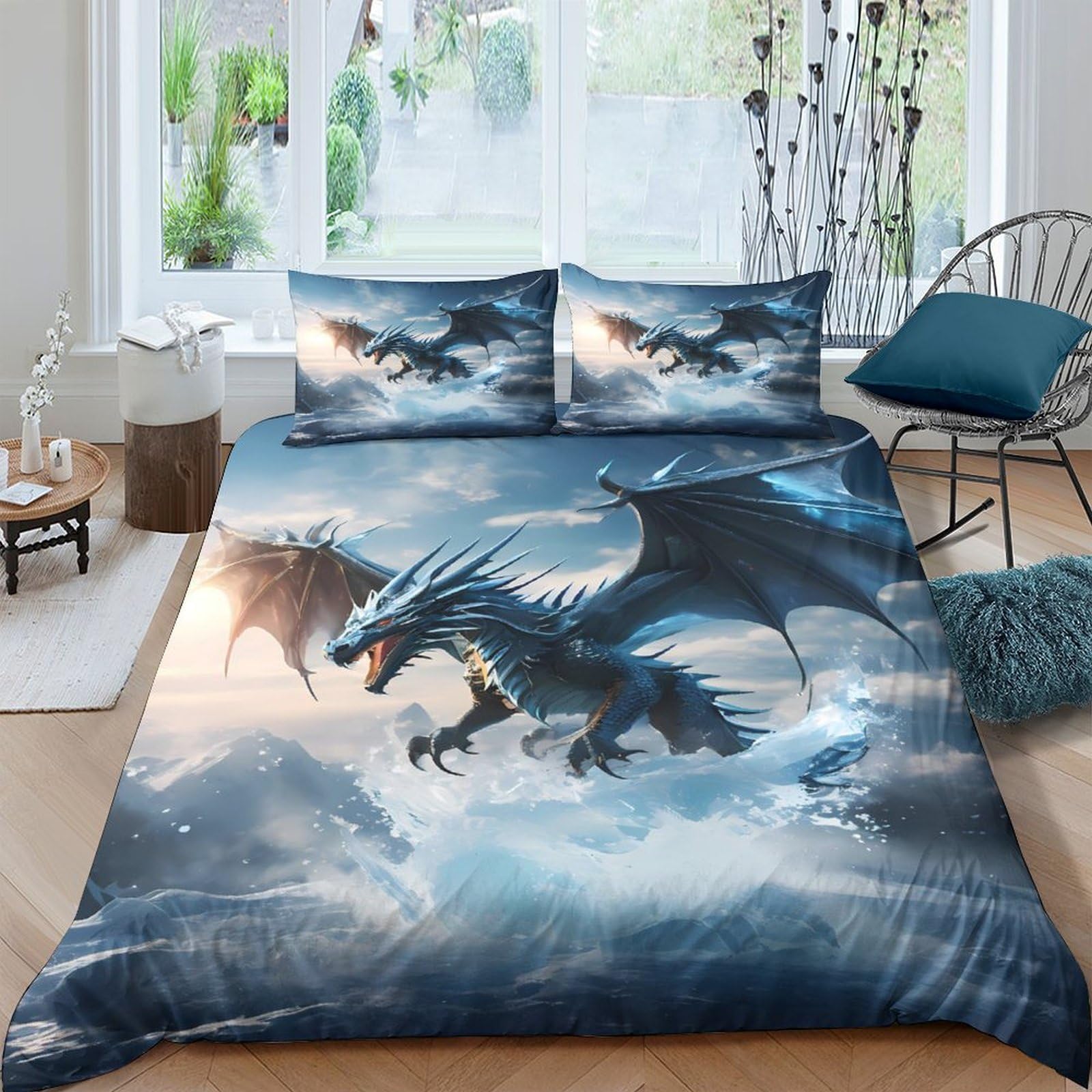 Ctjqhvkz Style-1 3D Printed Blue Dragon Fitted Sheet Microfiber Soft Breathable Storm Sky Mattress Cover For Bedroom Guest Room Decor Single（135X200cm）