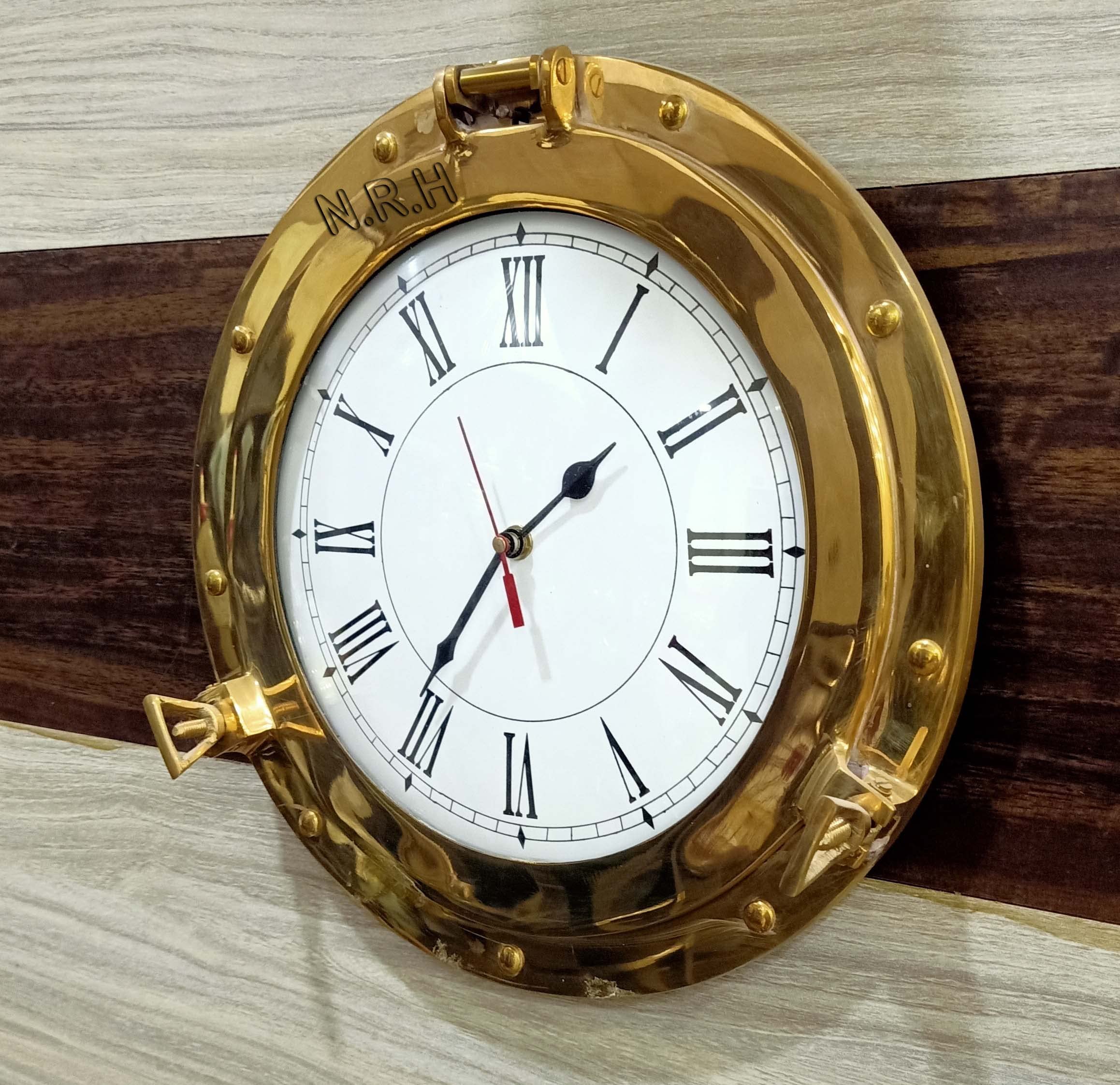 Nautical Replica Hub Reloj de Pared de latón Marino Decorativo, decoración, Reloj de Regalo para Sala de Estar, Moderno, Dormitorio, Oficina (12 Pulgadas, latón)