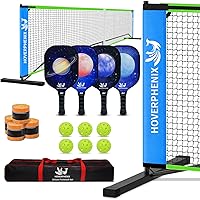 HoverPhenixSports 22FT Regulation Pickleball Net for Driveway with 4 Paddles, 6 Balls, Wheels & Carry Bag - Portable Outdoor/Indoor Set