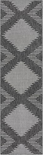 Miniatura 3 de Unique Loom Outdoor Modern Collection - Alfombra de área - Tambor (3 pies 3 pulgadas x 12 pies, gris carbónmarfil)