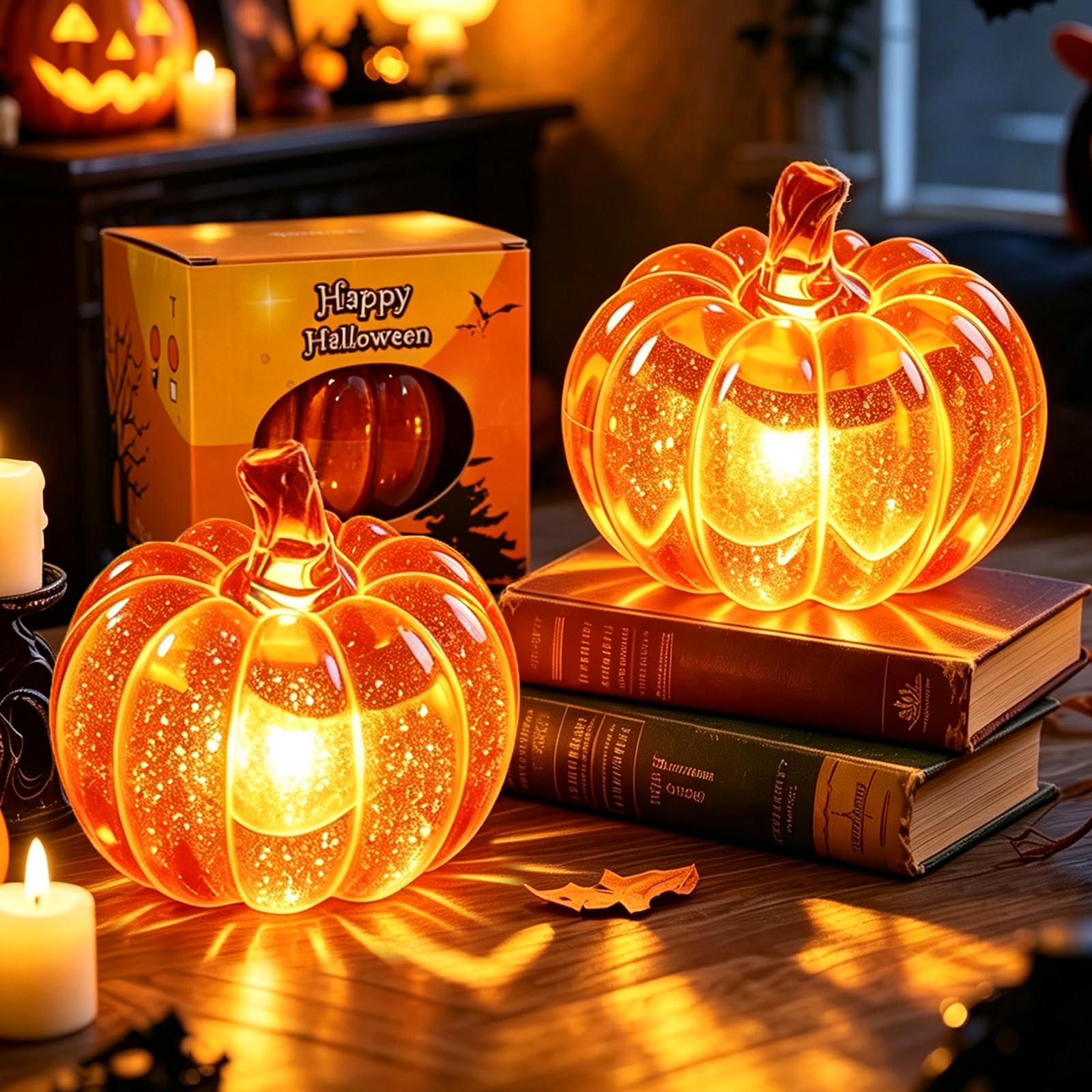 KutaKuta 2Pcs Pumpkin Light, Halloween Pumpkin Night Light
