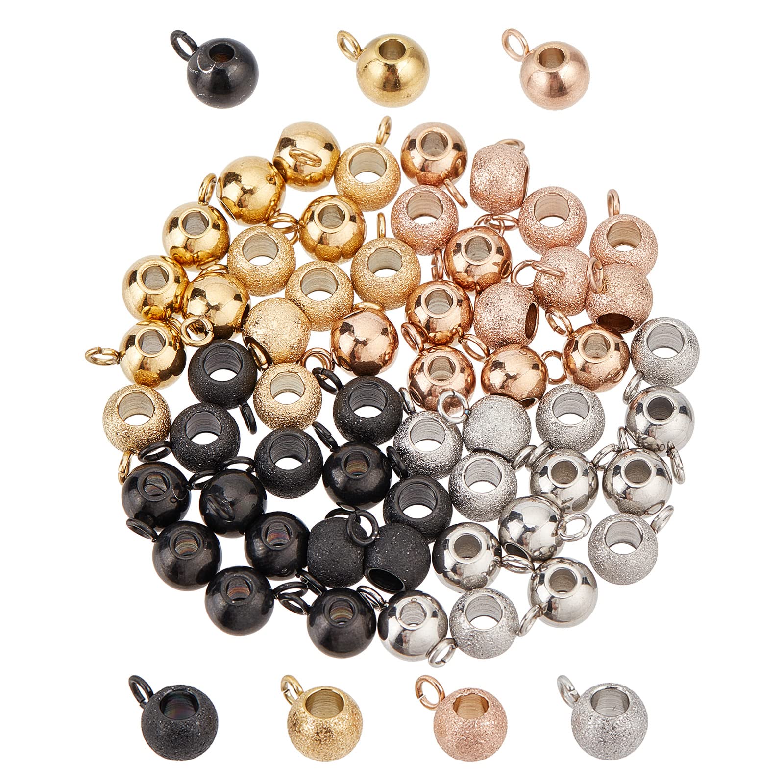 DICOSMETIC 64 Pieza, 2 Estilos, 4 Colores, Eslabones de Acero Inoxidable para Colgar, Cuentas de Fianza Huecas Texturizadas, Cuentas para Hacer Pulseras, Collares Y Joyas.