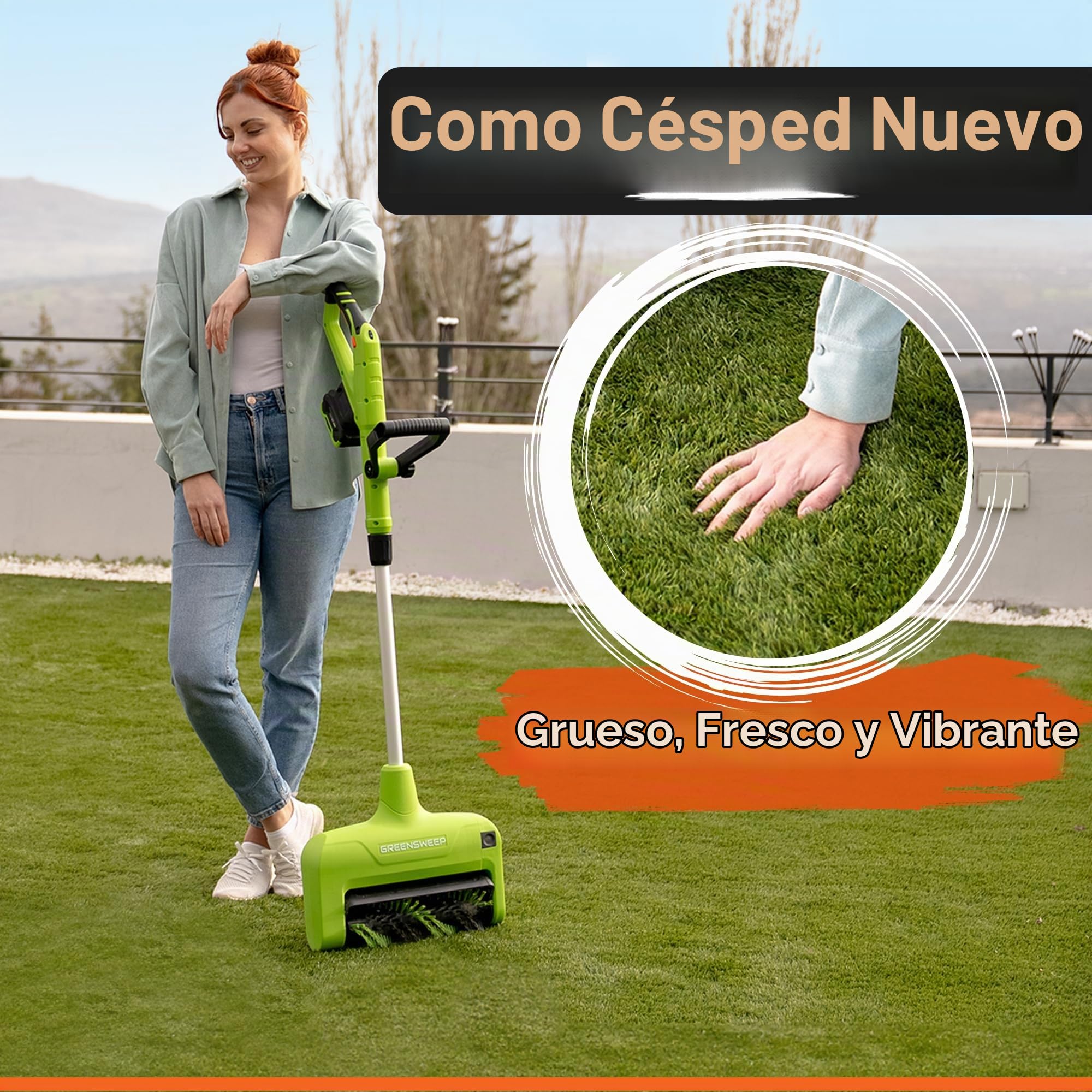 GreenSweep Reviver Volt - Cepillo eléctrico de césped artificial inalámbrico, limpiador de césped ligero, restaura las fibras de césped aplanadas, levanta la suciedad, los desechos y el pelo de