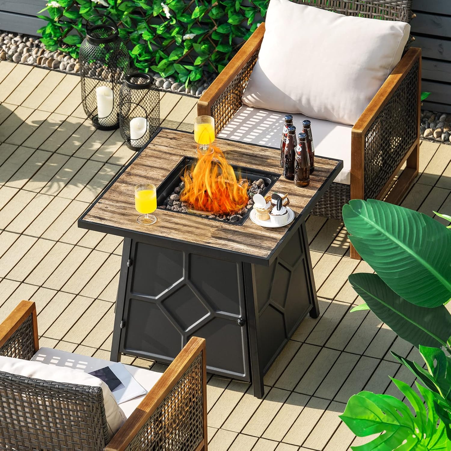 Giantex Fire Pits for Outside Outdoor Propane Fire Pit Table, 28” Patio Gas Fireplace W/Lid & Lava Rocks, 40,000 Btu, Waterproof Cover, CSA Certification, for Backyard, Deck Dinning Gas Fire Table