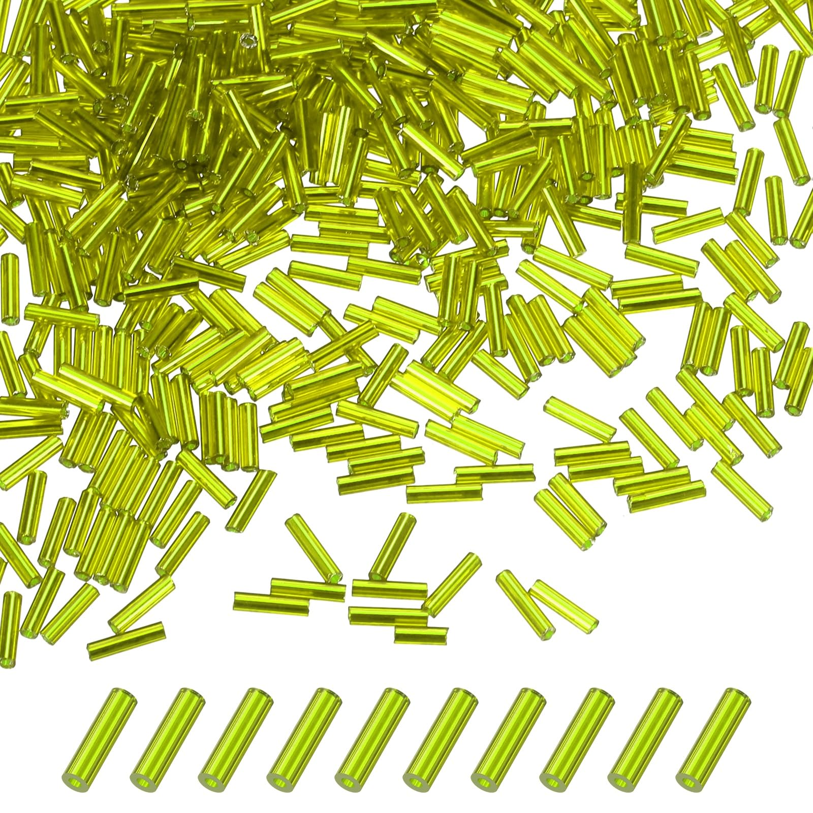 M METERXITY 1800-Pack Bugle Beads, 2x6mm Embroidery Craft Glass Bugle Tube Seed Beads for DIY Craft/Bracelet/Necklaces [Light Green]