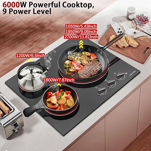 Miniatura 5 de Noxton Estufa eléctrica de 3 quemadores, estufa eléctrica de 24 pulgadas, control de perilla de cerámica radiante de 24 pulgadas, indicador de