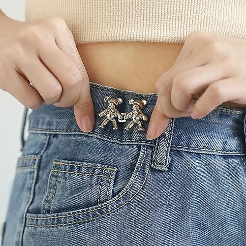 Miniatura 6 de Juego de 15 pines de botón de jeans, lindo oso de metal para apretar la cintura, extensor de hebilla de cintura ajustable sin coser, botón de