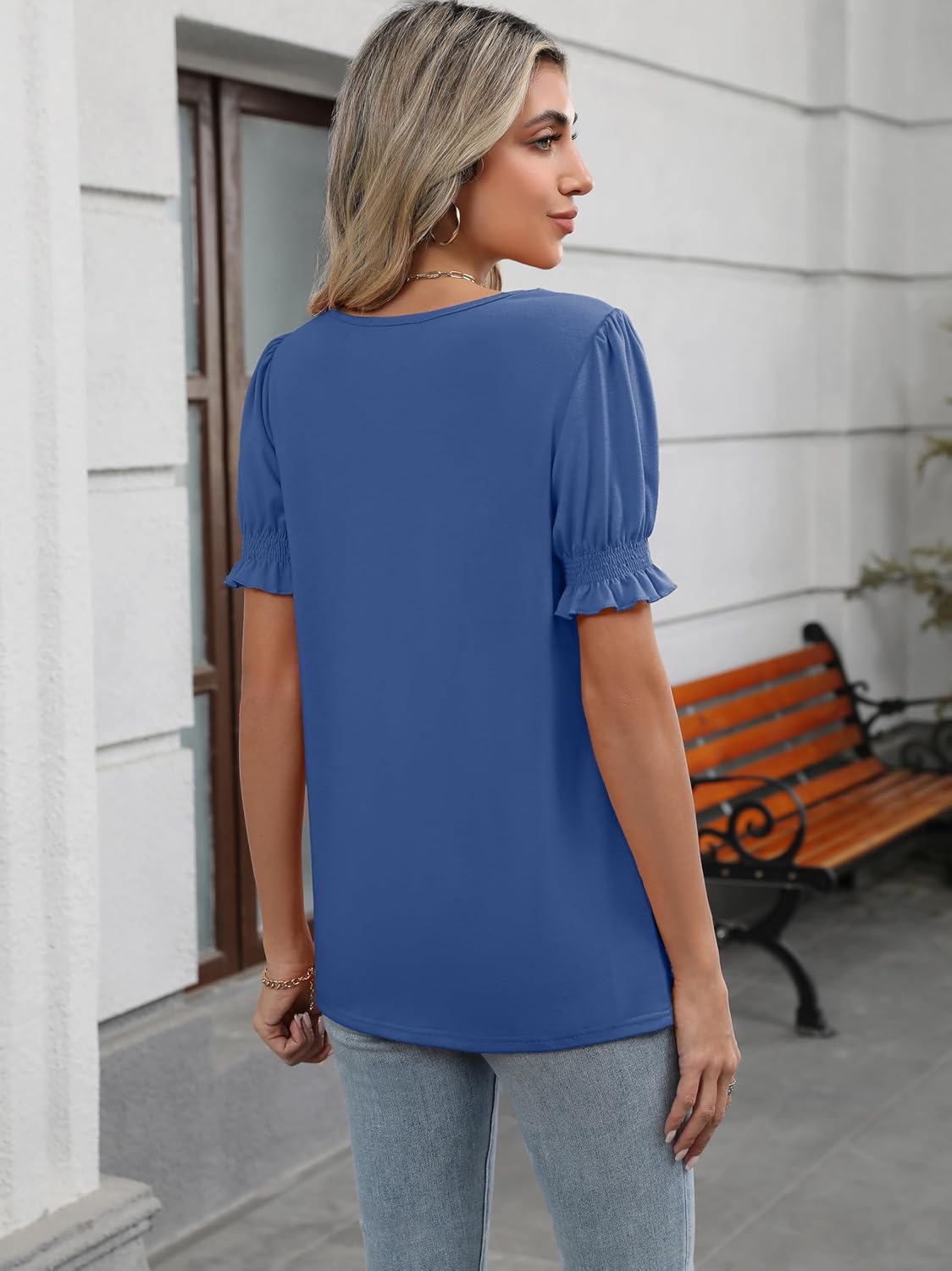 Women's Summer Tops Ruffle Short Sleeve V Neck Blouses Dressy Casual Loose Work T Shirts - Image 6