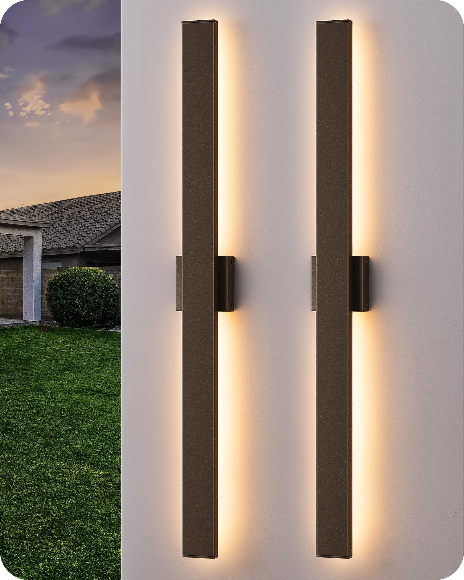 EDISHINE 2 Pack Modern Outdoor Wall Lights Dimmable, 39.3" Rectangular Outdoor Wall Sconce, 3CCT, Iron & PC, IP65 Waterproof, Long Front Porch Light for Patio, Yard, Oil Rubbed Bronze