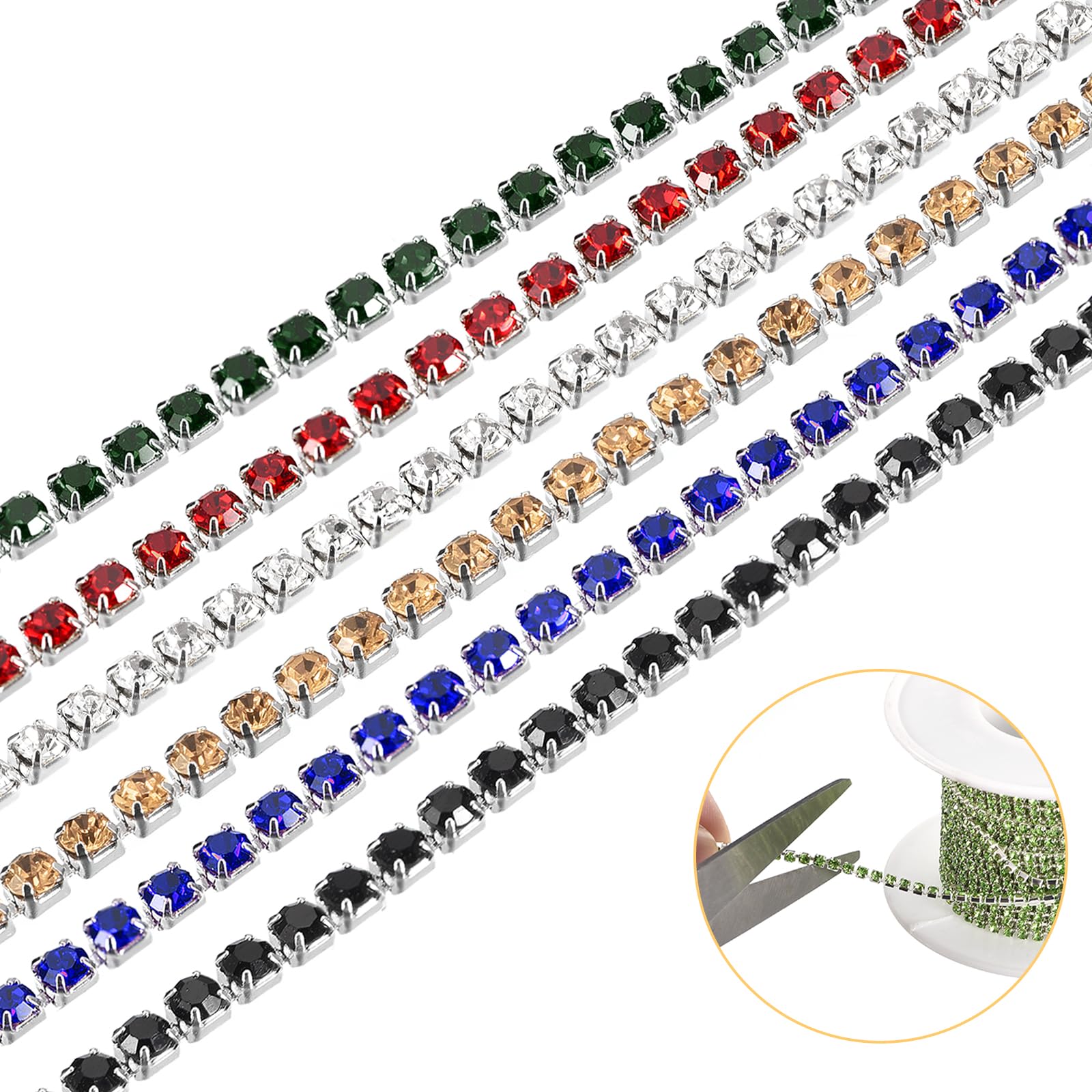 uxcell 6 Roll 33 Yards 2MM Crystal Rhinestone Close Chain Trim, Sew on Crystal Rhinestone Chain Trim for Sewing Crafts Wedding Party DIY Decoration, 6 Colors - Image 3