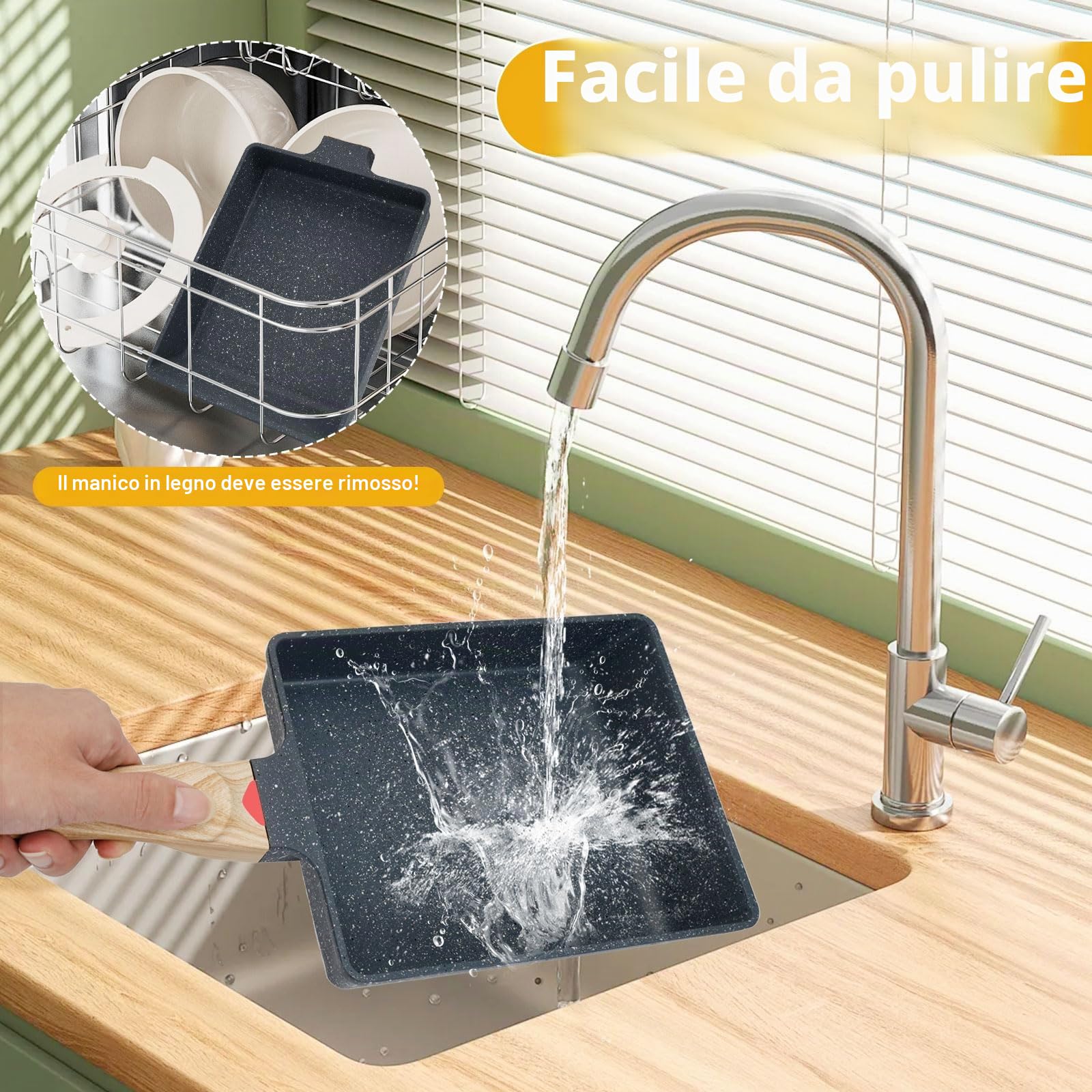 Padella Tamagoyaki, Padella per Omelette Giapponese con Piatto per Frittata, Spatola in Silicone, Pennello e Bacchette, Padella Rettangolare per Frittata per Frittata per Induzione e Gas