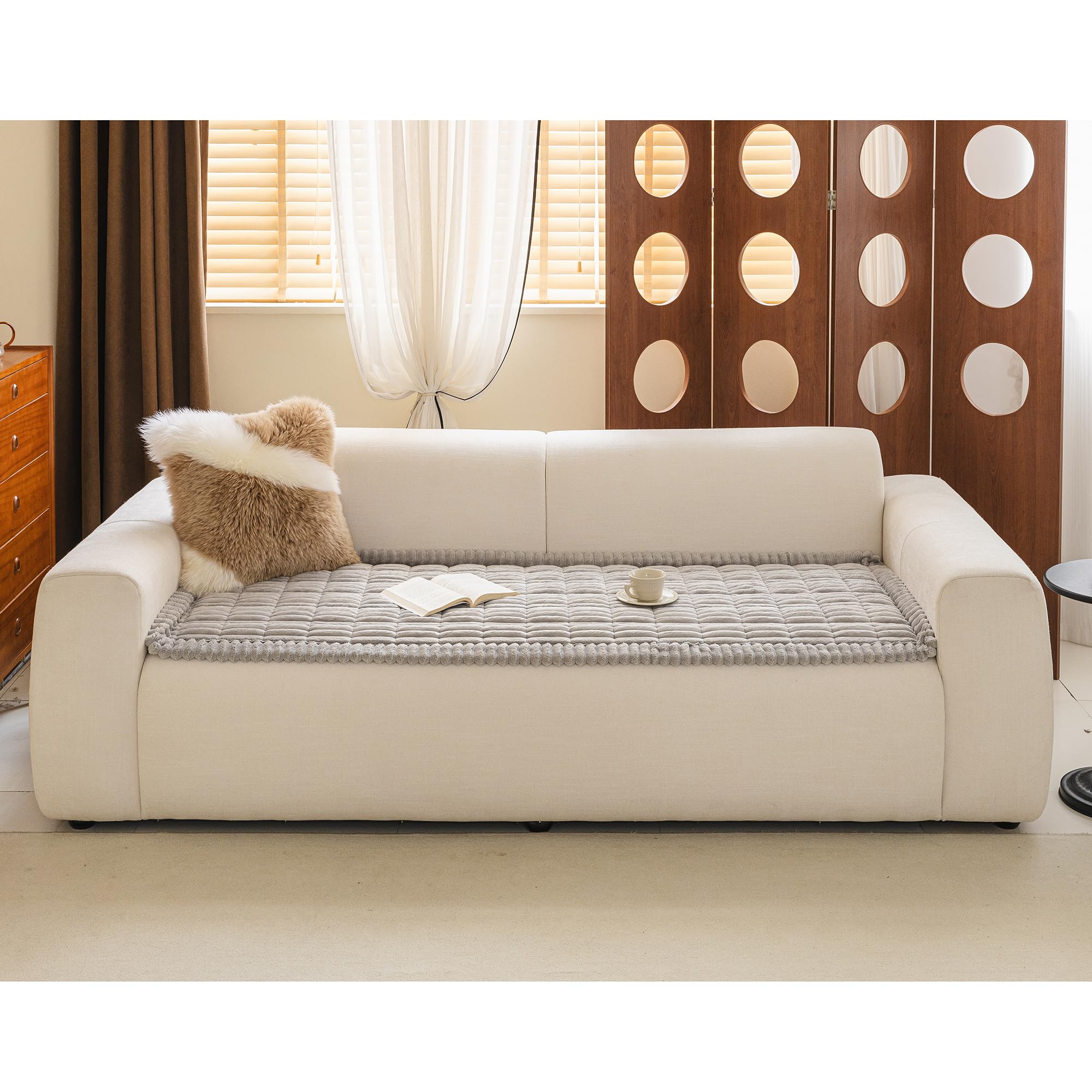 MYSKY HOME Sofa Überzug Waschbar für Haustiere - Sofabezug 3 Sitzer Sofadecke rutschfest, Weich Sofa Überwurf Couch Überzug Sofa Überwurfdecke, Sofa Topper für Flecken, 70 x 180cm，Hellgrau