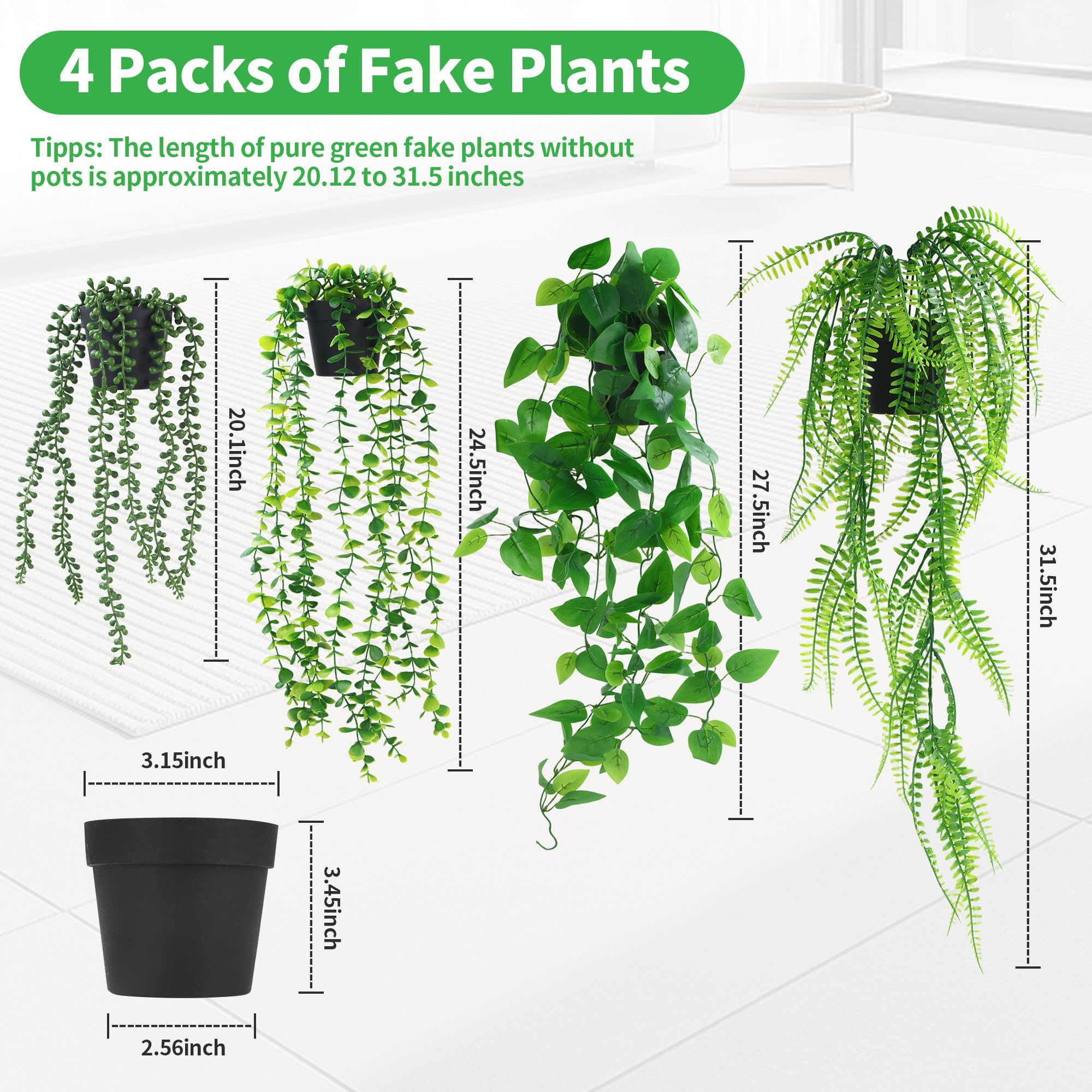 4 Pezzi Pianta Artificiale Sospesa Pianta Finta Cadente con Vaso, Piante Rampicanti Finte, Pianta Artificiale di Edera Pensile Piante Artificiali da Esterno Adatto per Casa Giardini Decorazioni Murali