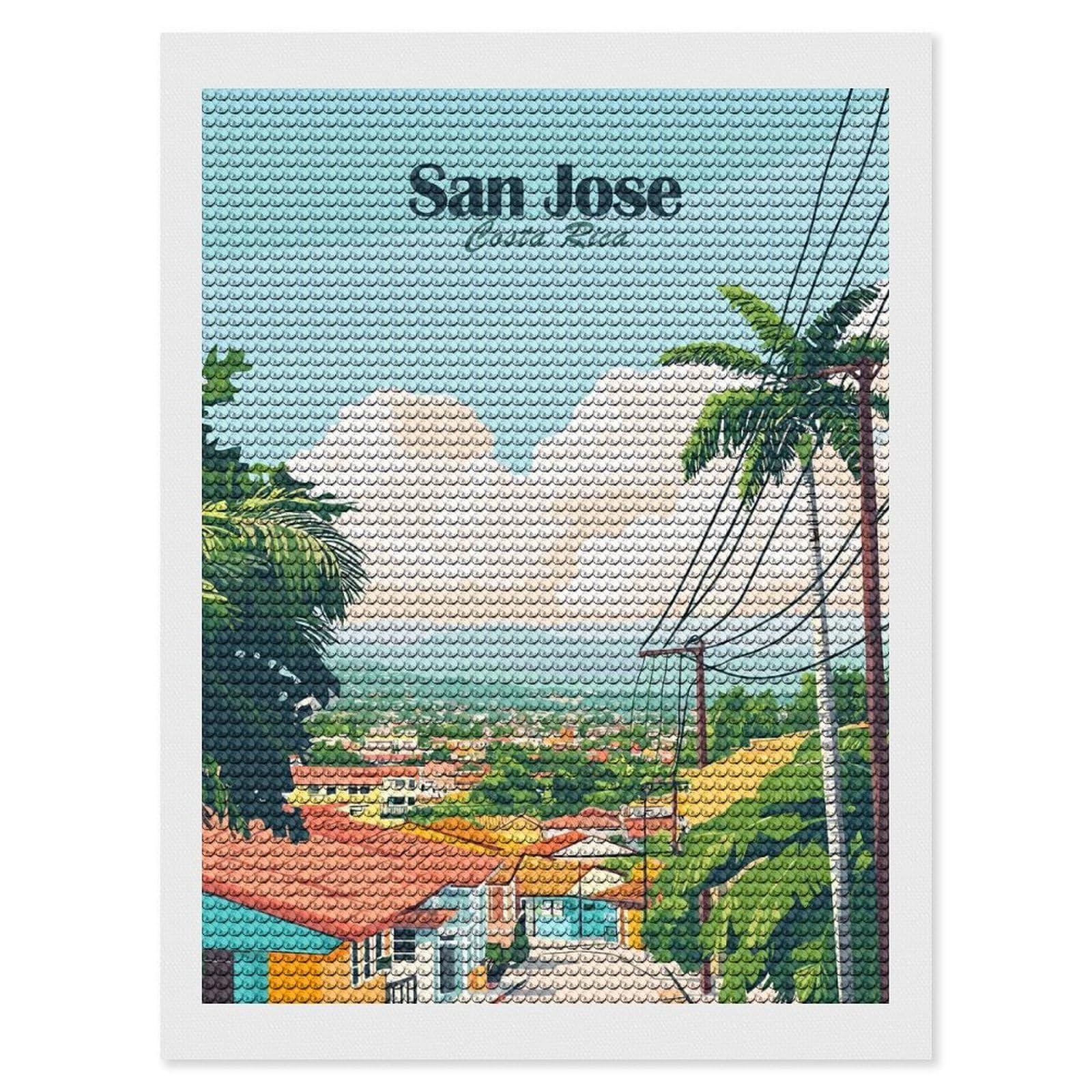 Junmoney San Jose, Costa Rica(2) Diamond Painting Canvas Set 12"x16", Boho Decor, for Craft Lovers, Easy Handmade Project, Holiday Gift Idea