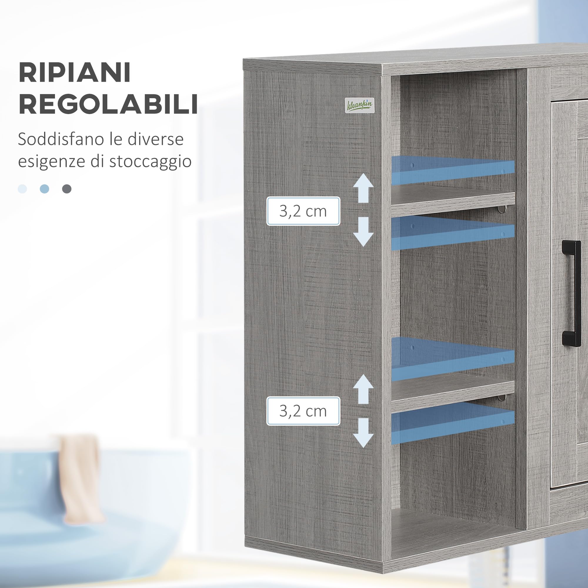 kleankin Meuble Mural Meuble de Rangement Suspendu Armoire Murale pour Salle de Bains Placard de Rangement Armoire de Toilette avec étagères et Une Porte - 48 x 20 x 50 cm - Gris