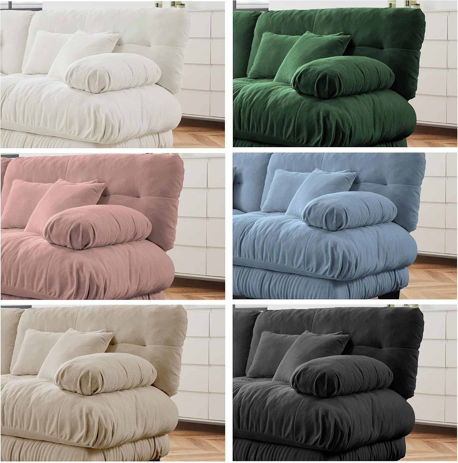 95 inch Modular Sectional Cloud Sofa Couch with Movable Ottoman for Living Room, Corner Loveseat Sofa with Armrests, Deep Seat Couch (Sky-Light Blue, 2 Seat + 1 Ottoman)