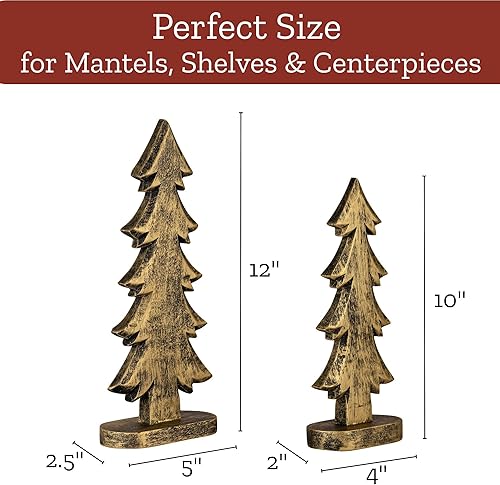 Miniatura 6 de Mie Creations Juego de 2 figuras de árbol de Navidad, decoraciones rústicas de Navidad para el hogar, sala de estar, centro de mesa, repisa,