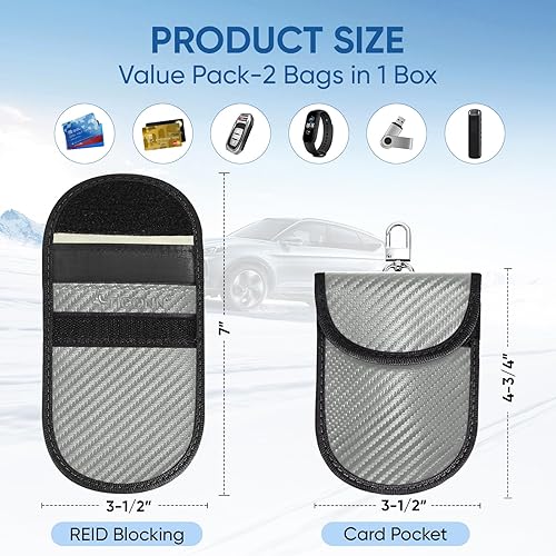 Vista 125 de TICONN Faraday - 2 bolsas para llavero, protector de jaula Faraday de 3.5 x 5.0 pulgadas, bloqueo de señal RFID para automóvil, bolsa antirrobo Negro