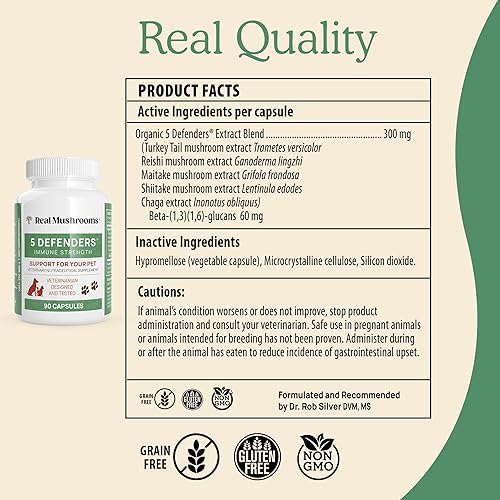 Miniatura 8 de Real Mushrooms 5 Defenders for Humans (200 unidades) y mascotas (90 unidades) - Paquete de cápsulas - Chaga, shiitake, maitake, cola de pavo y hongo