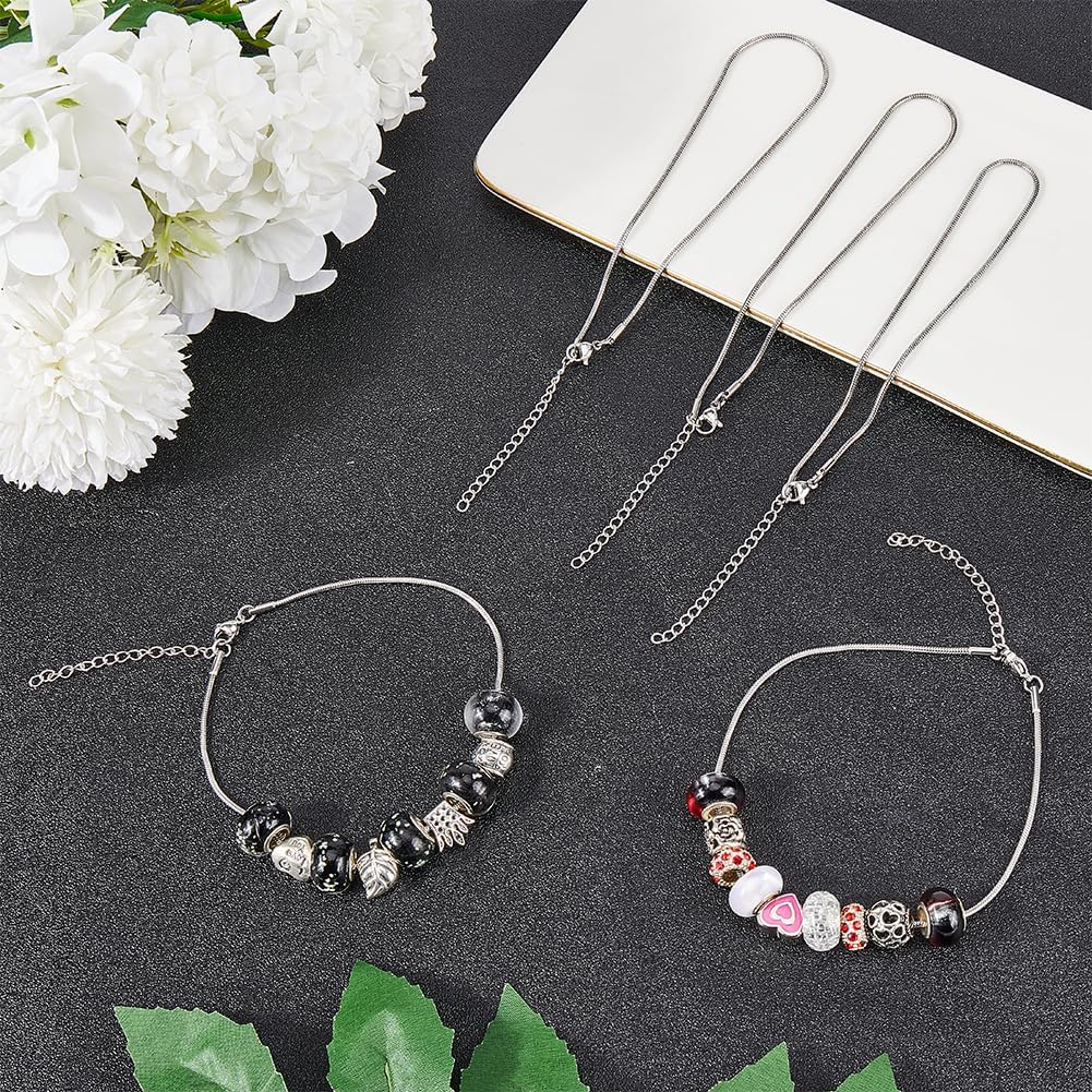 SUNNYCLUE 1 Box 12Pcs Snake Chain Charm Bracelet Silver Charm Bracelets Bulk with Lobster Clasp Stainless Steel Metal Adjustable Snake Chain Bracelet for Jewelry Making Chains Supplies DIY Craft Women - Image 4