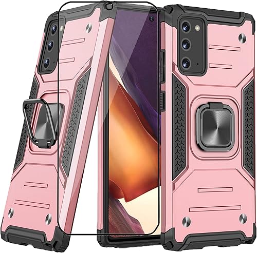 Asuwish Funda compatible con Samsung Galaxy Note 20 y protector de pantalla de vidrio templado, soporte de anillo con soporte para teléfono Glaxay