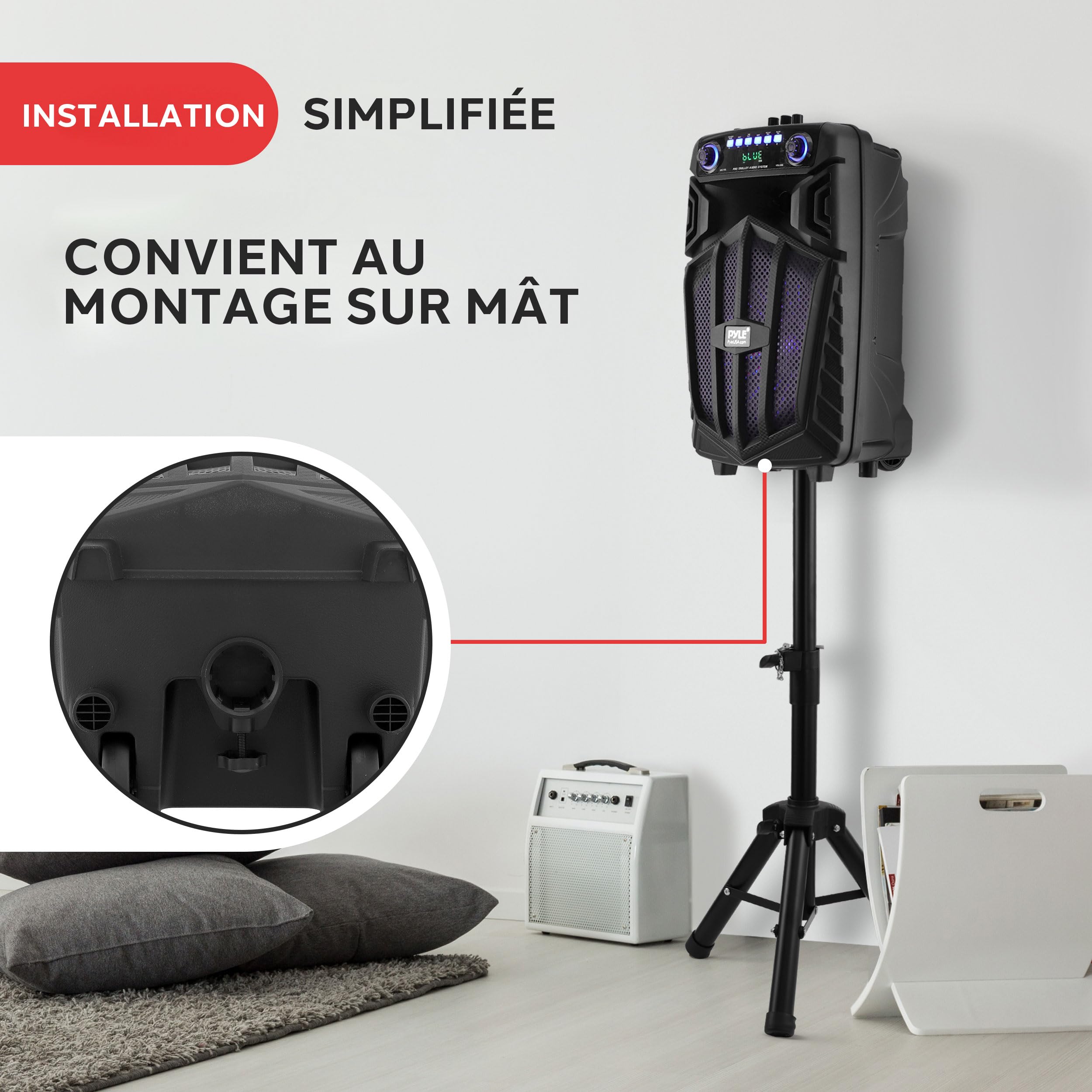 Pyle Enceinte Bluetooth Portable 680 W 25 cm avec Micro – Haut-Parleur Karaoké Rechargeable avec Roues, TWS, Lumières LED, Écran LED, Entrée Micro 6,5 mm, FM