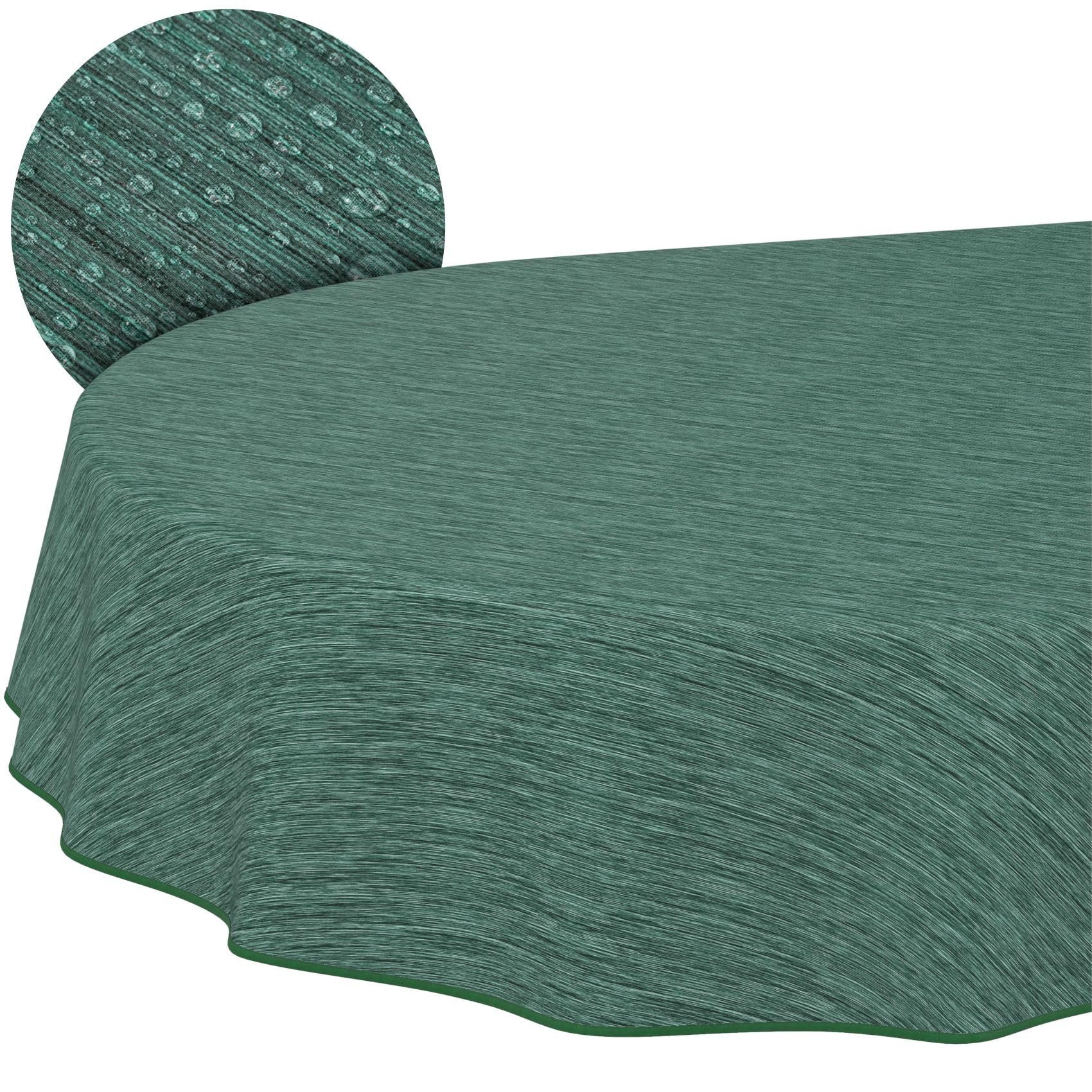 Washable Oilcloth Tablecloth Garden Tablecloth Linen Look Easy Care Water-Repellent 240 x 140 cm (Oval) Green with Hem