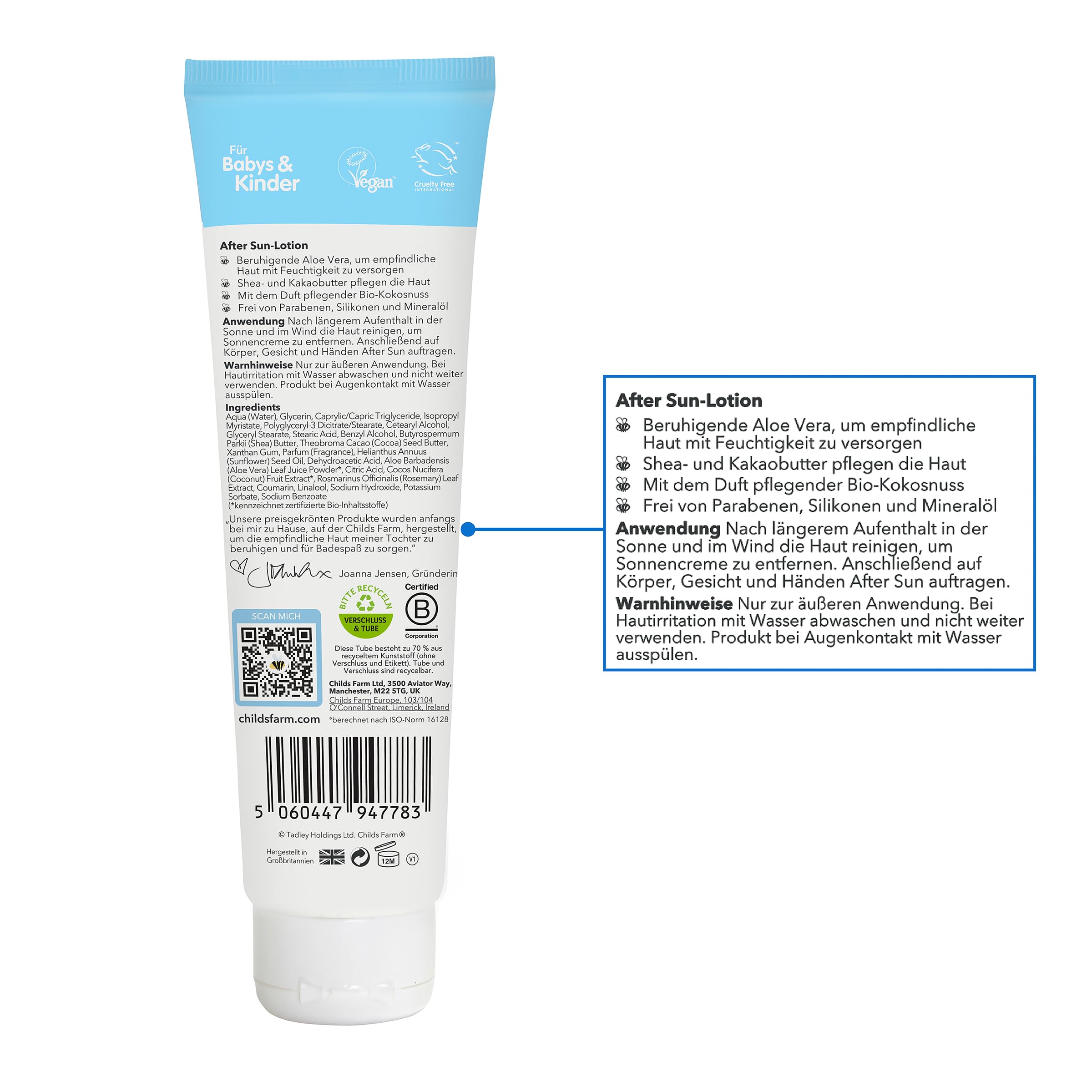 Childs Farm Loción After Sun para niños y bebés con aroma de coco orgánico, 100 ml, calmante e hidratante, adecuada para pieles secas, sensibles o propensas a eccemas