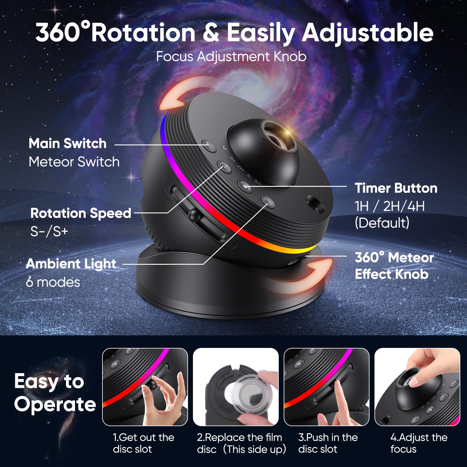 Sternenprojektor, 13-in-1-Projektor Galaxy 4K HD mit Timer, dynamischer Meteorit