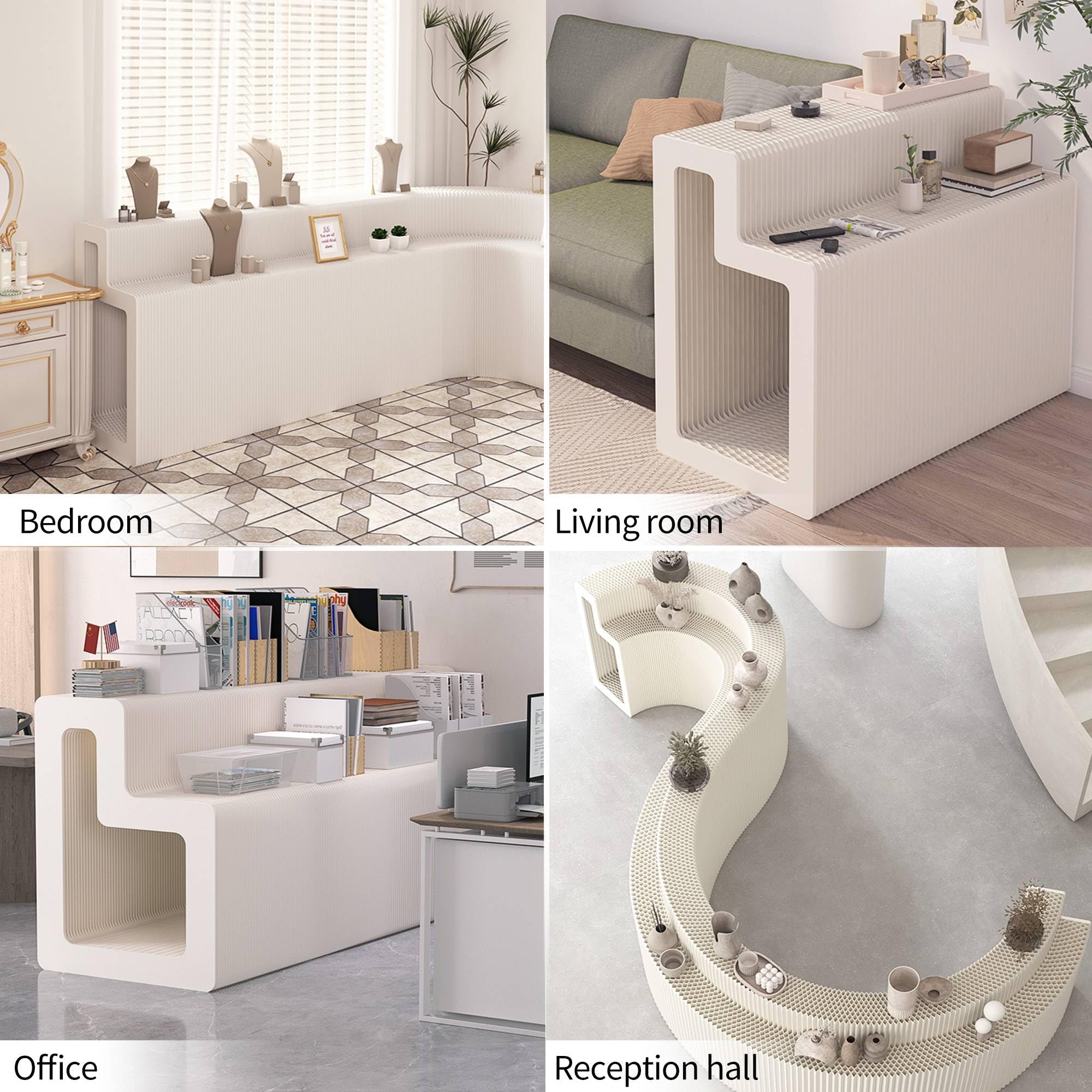 Moderner, modularer Präsentationsständer – weiß geripptes Regal mit mehreren Ebenen für Einzelhandel, Büro und Wohnzimmer – stilvolle Lösung (B x H x L) 42 x 117 x 200 cm