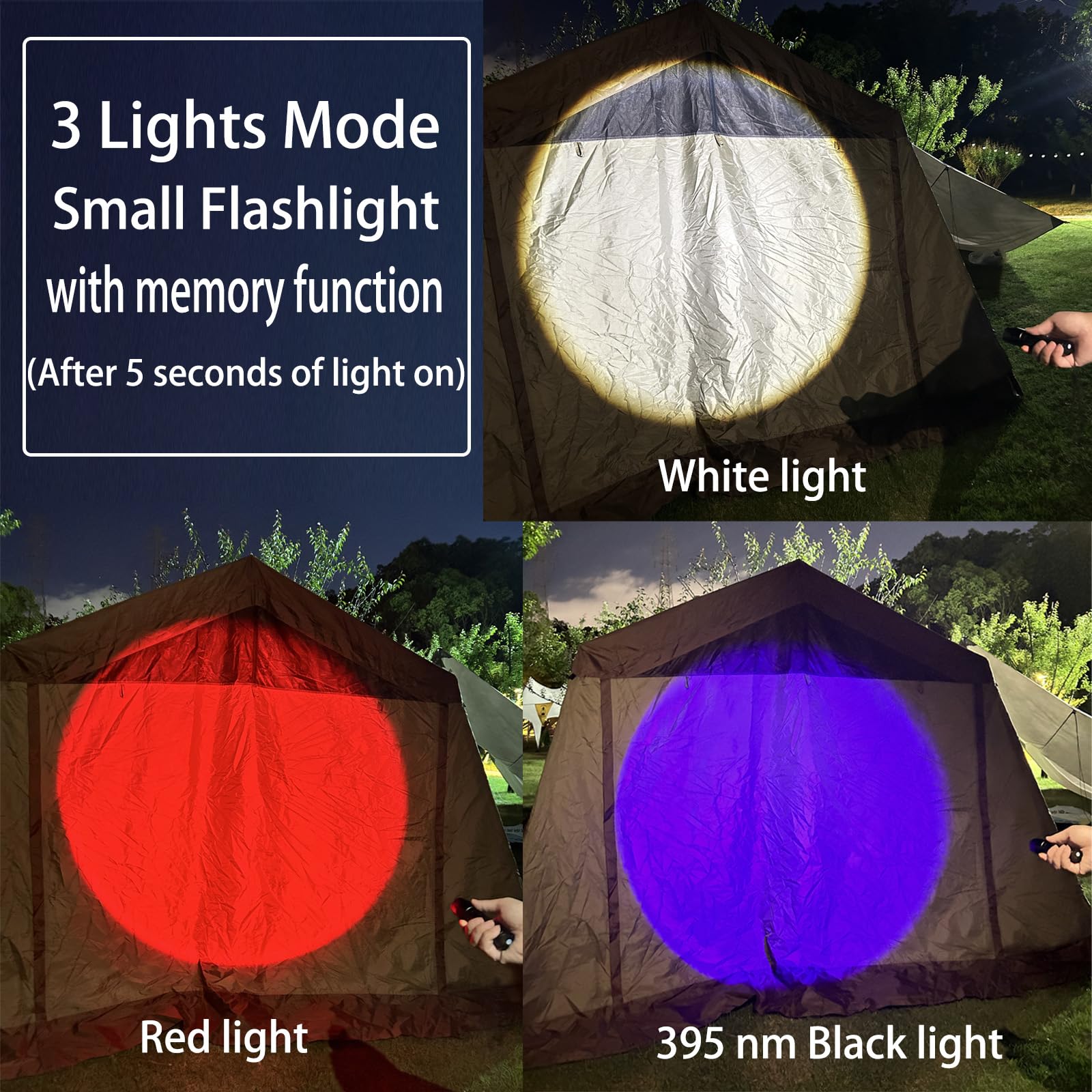 Lot de 4 mini lampes de poche LED rechargeables, petites lampes de poche lumineuses à lumière rouge zoomable avec lumière noire de 395 nm, lampes de poche UV, chargement USB C, pour camping, randonnée