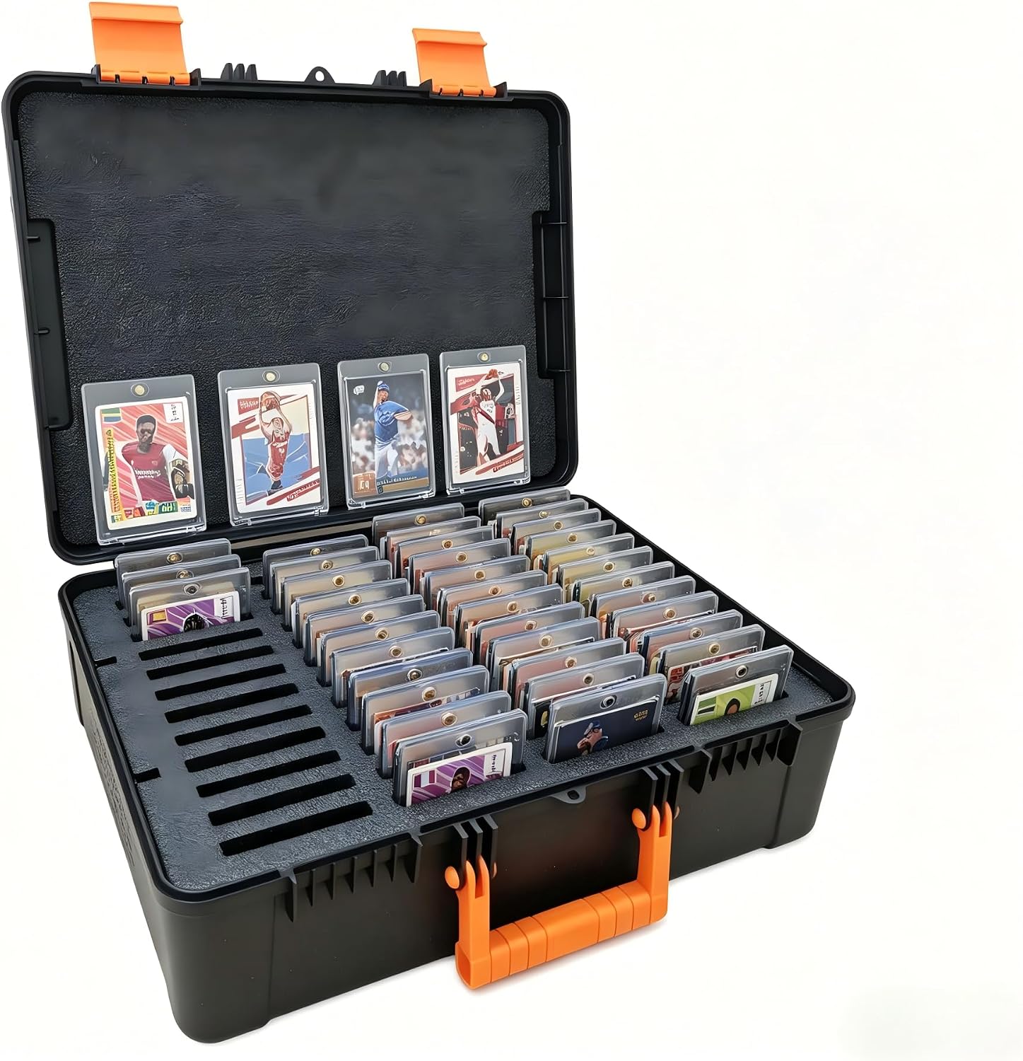 Magnetic Card Holder Storage Box, Holds 48 Magnetic One‑Touch Holders Only, Combination Lock Trading Card Carrying Case, Hard EVA Card Collection Case for Sports Cards, Pokemon, TCG Collectors