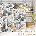 Botanical Shower Curtain, Grey Leaves Plants Floral Branches Tree Bathroom Curtain, Abstract Leaves Natural Shower Curtain Set with 12 Hooks for Bathroom, 183x183cm