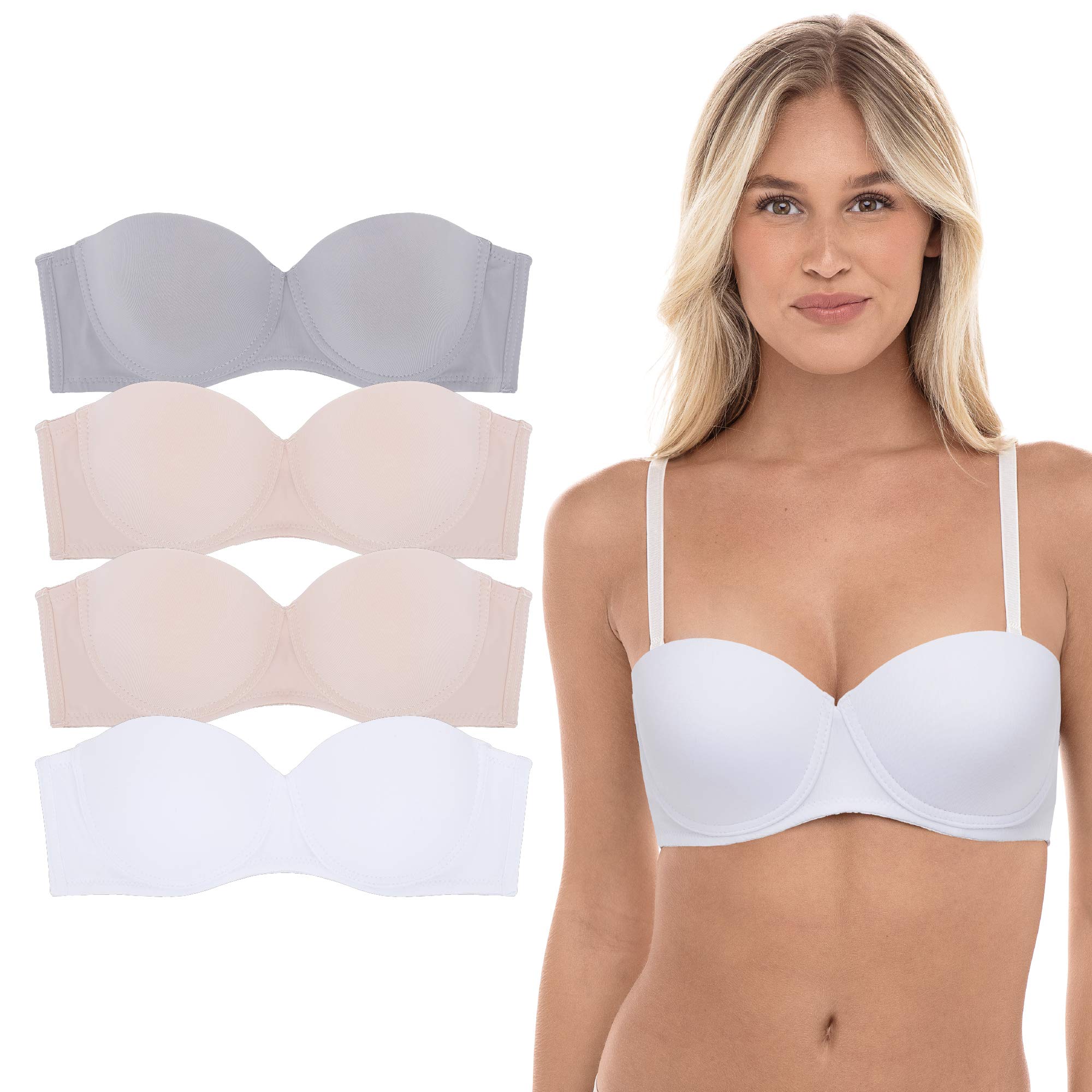Rene Rofe4 Pack Microfiber Strapless Multiway Convertible Underwire Bras