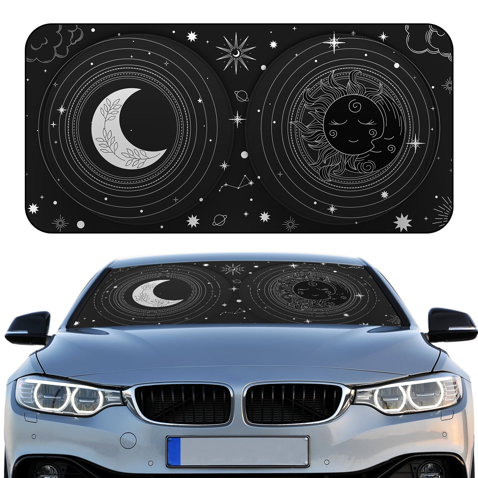Photo 1 of Woanger Windshield Sun Shade for Car Front Window Foldable Sun Moon
