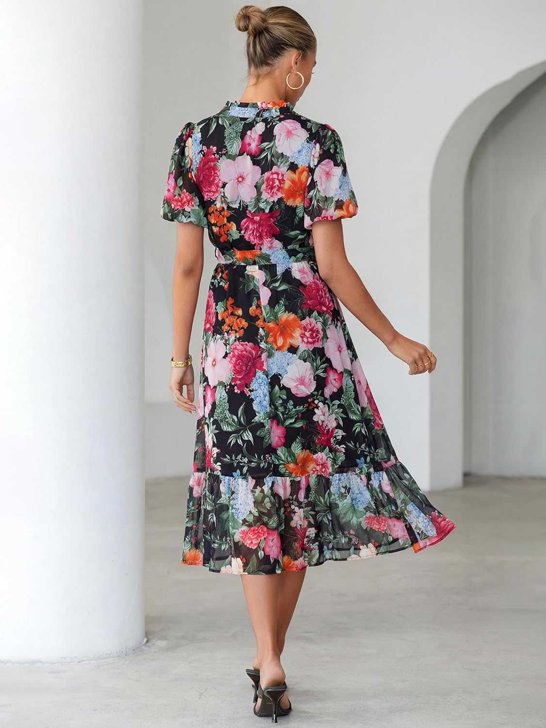 Simplee Womens Summer Boho Floral Midi Dress Casual Beach Wedding Guest Chiffon A Line Belted Long Flowy Holiday Dresses 2026 - Image 6
