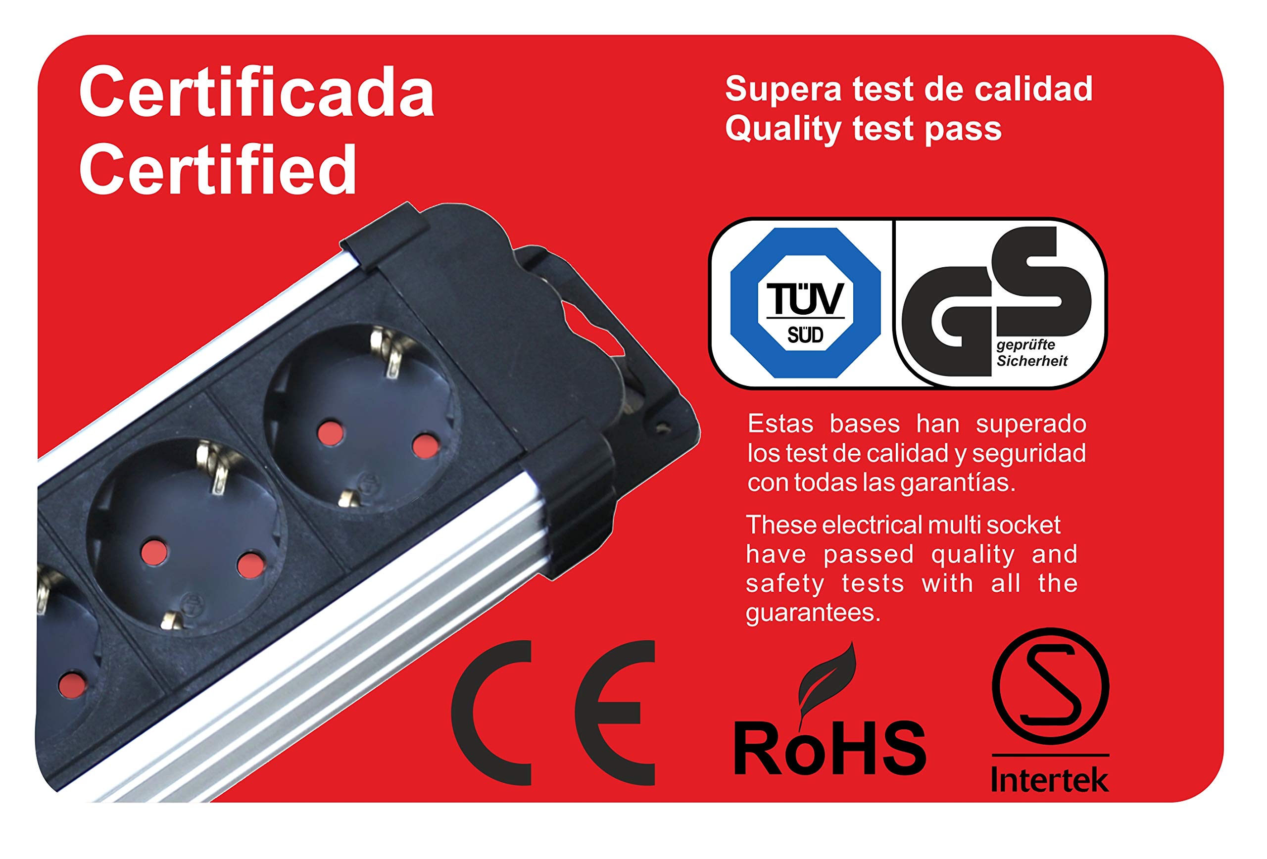 Regleta de enchufes con protección sobretensión sobrecalentamiento Silver Electronics 6 Tomas, Cable 1,5 Metros Negro