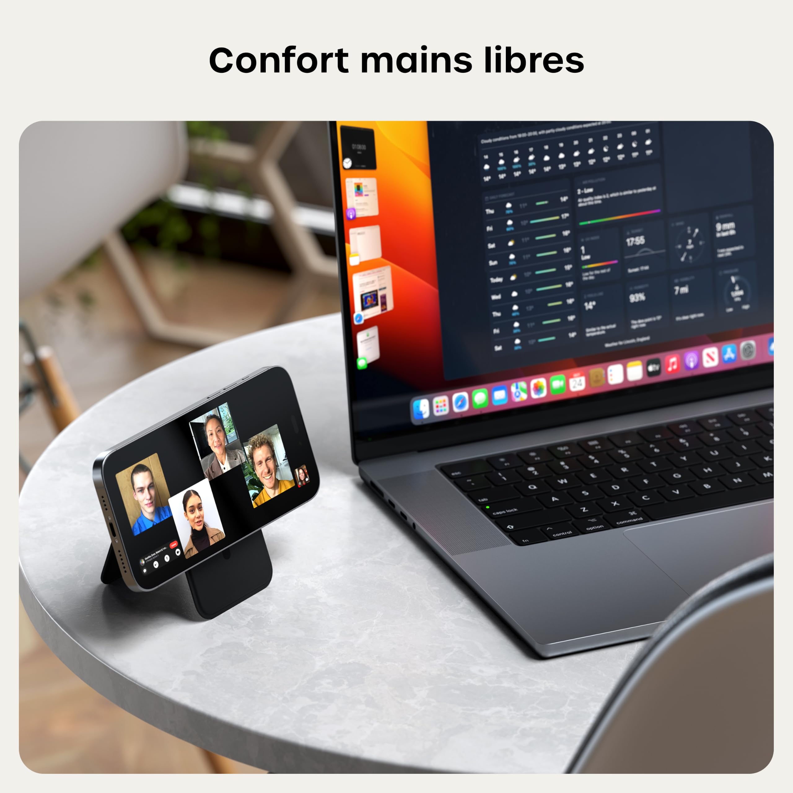 Satechi Porte-Cartes MagSafe et Support pour iPhone, Portefeuille Magnétique avec Support, NFC et 4 Emplacements pour Cartes, Compatible avec iPhone 17 à 12 – Matériau Premium (PU) Noir