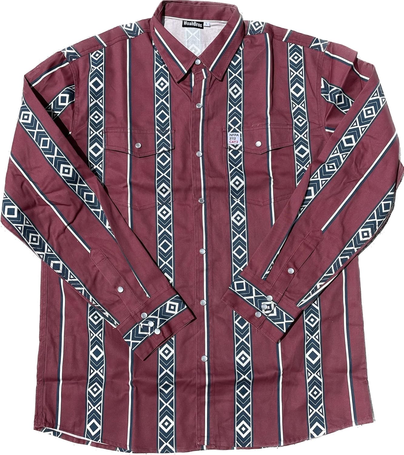 WoahBros FR Shirts for Men, 8oz Midweight Flame Resistant Welding Shirt, 100% Cotton, Pearl Snap Buttons - CAT2/NFPA2112