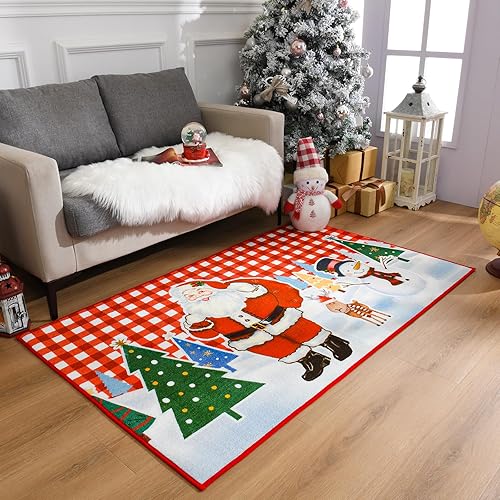 Alfombra de Navidad antideslizante para sala de estar, alfombras de Navidad decorativas, alfombras de Navidad lavables para interiores para