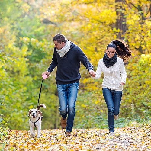Miniatura 6 de Correa retráctil para perros pequeños y medianos de hasta 22 libras con cinta de nailon fuerte de 9.8 pies, manos libres, correa portátil y ligera