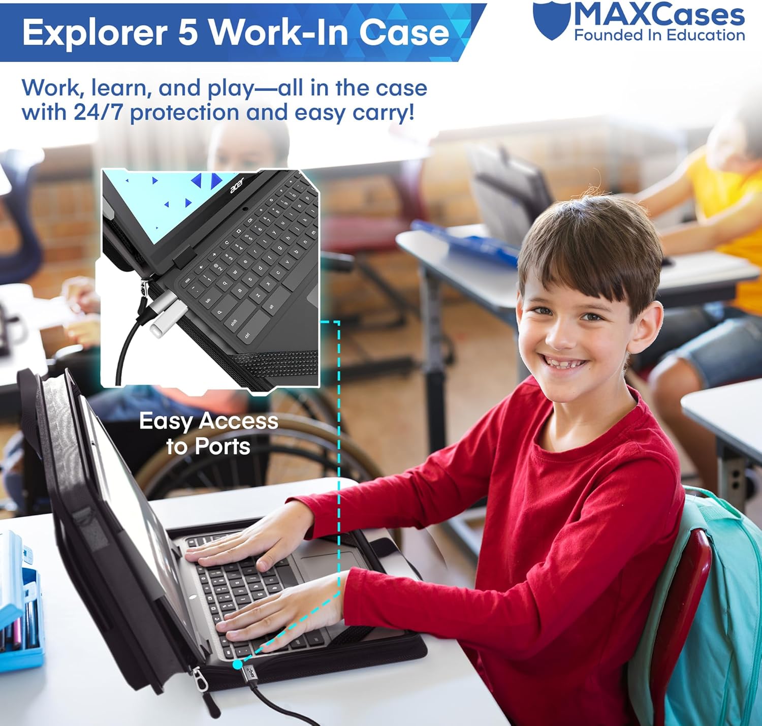 MAXCases Explorer Protective Case for 14 Inch Laptop & Chromebook with Pocket, Molded Interior - Rugged, Custom-Fit Cases for 14 Inch Laptop & Chromebook - Shockproof & Durable Cover, Bag