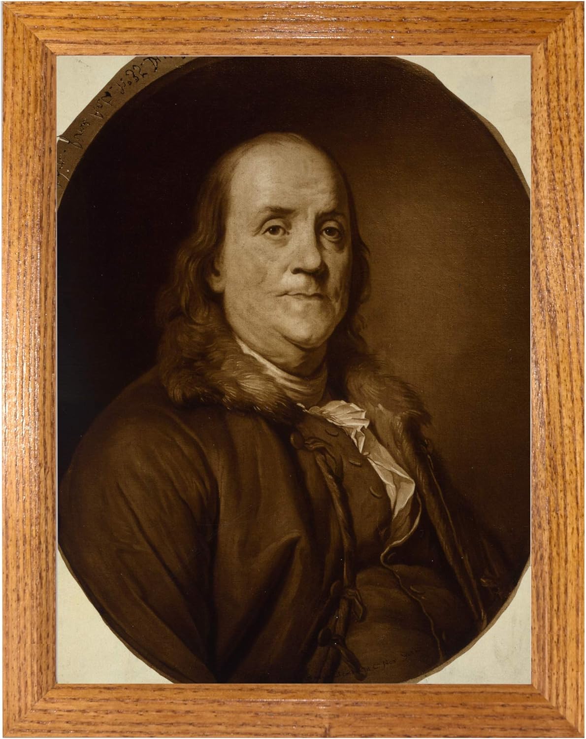 Benjamin Franklin Photograph in a Honey Brown Frame - Historical Artwork from 1907 - (8" x 10") - Gloss
